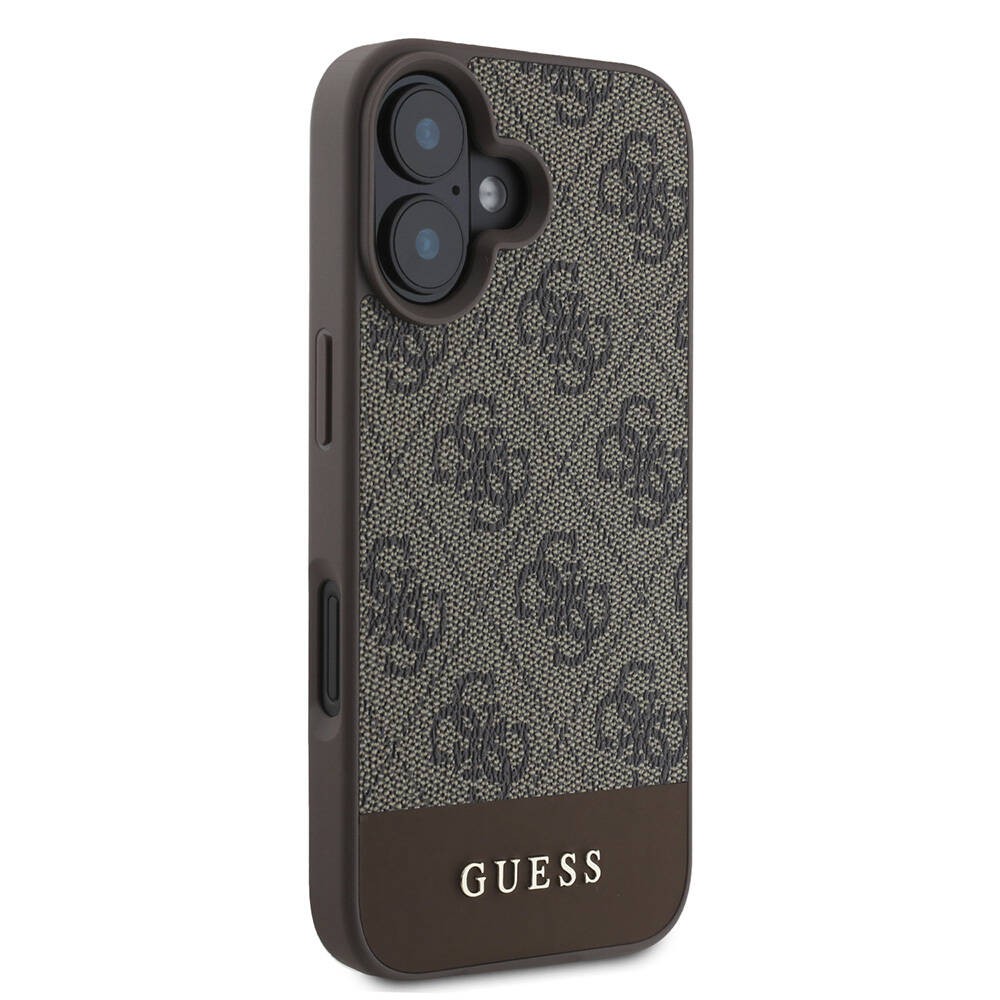 Apple iPhone 16 Kılıf Guess Orjinal Lisanslı M-safe Şarj Özellikli PU Deri Şerit Logo Dizaynlı Kapak