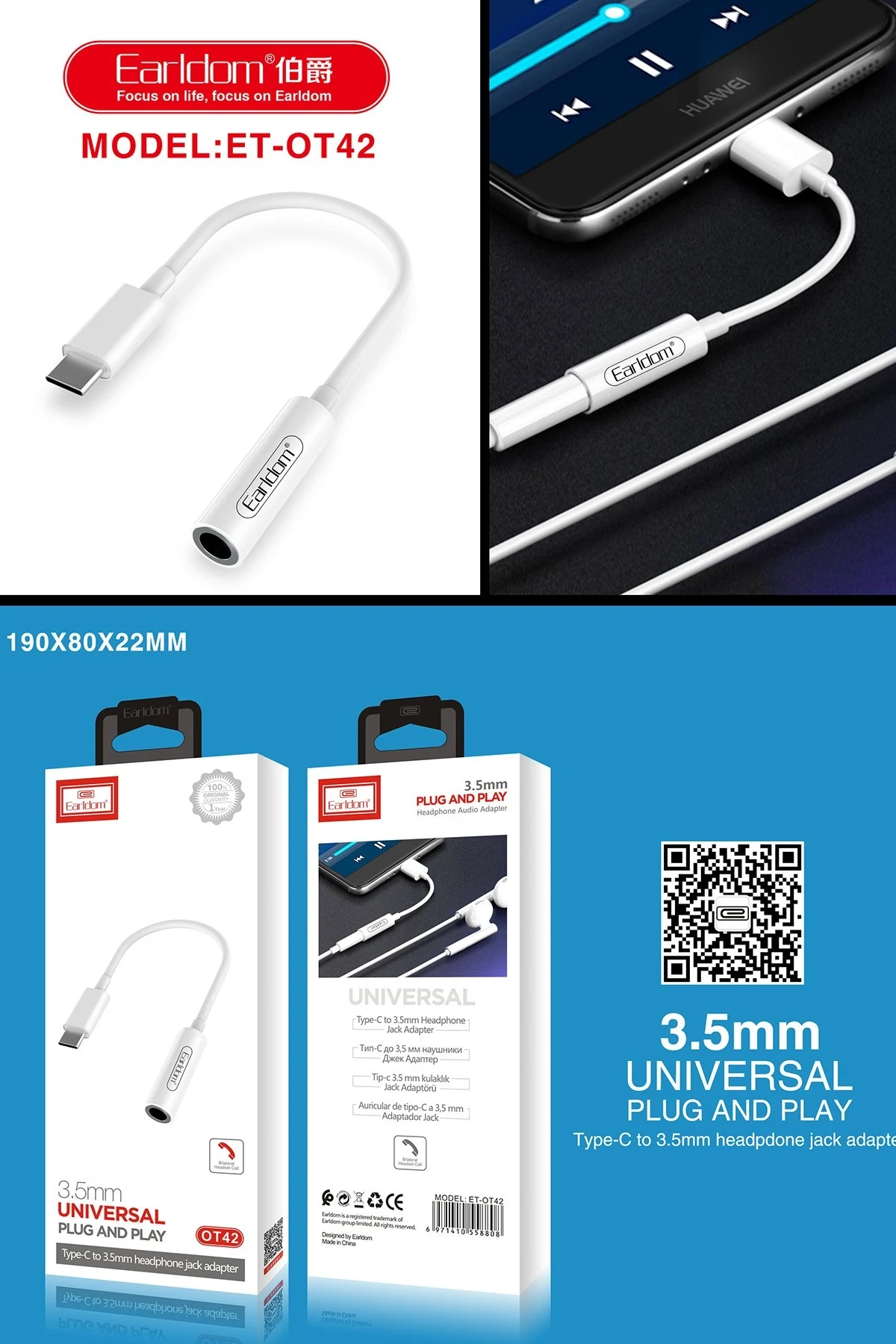 Earldom OT42 Tak Çalıştır Type-C to Aux Dönüştürücü