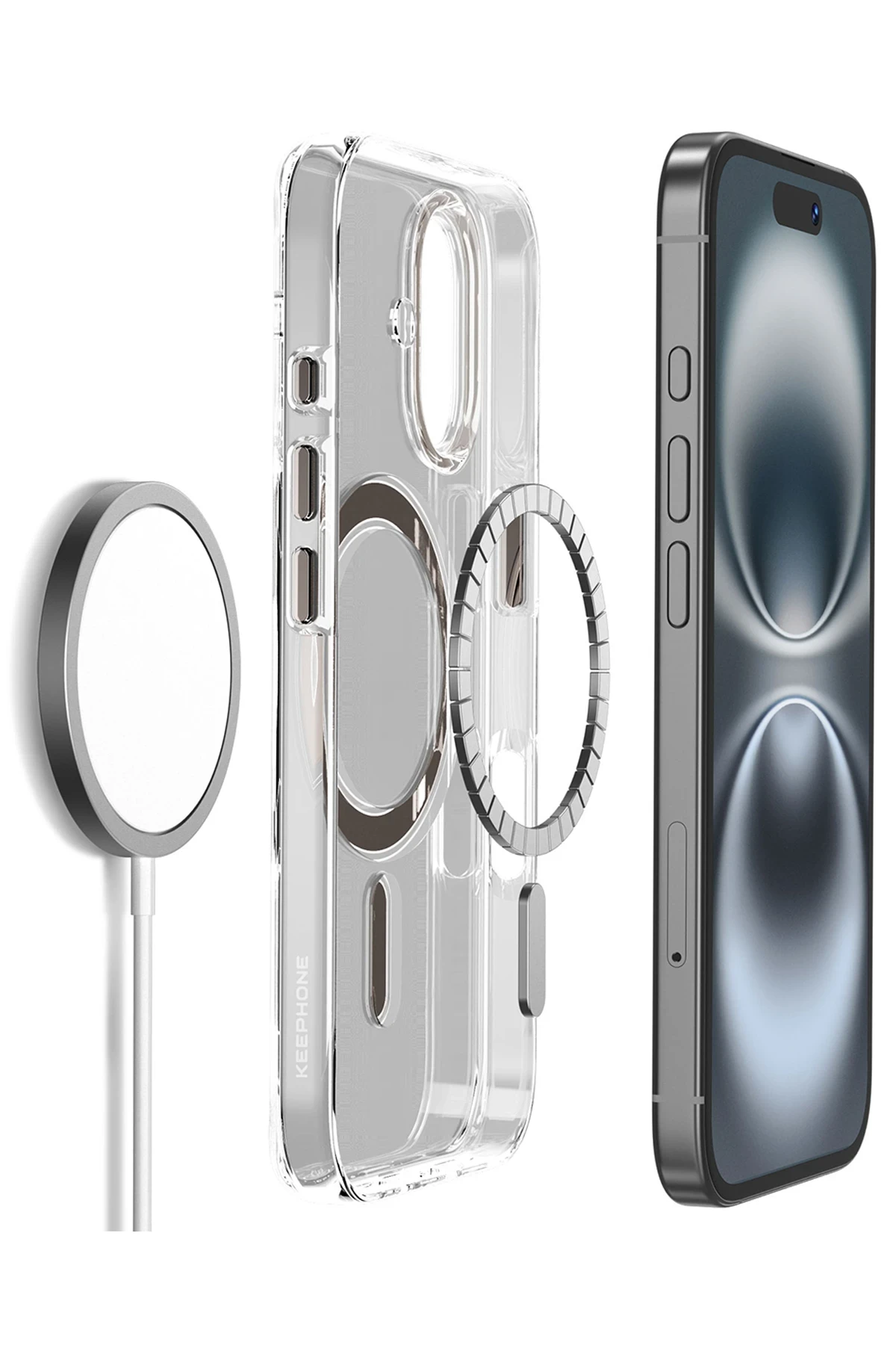 Keephone iPhone 16 Aurora Şeffaf Magsafe Kılıf - Siyah Titanyum