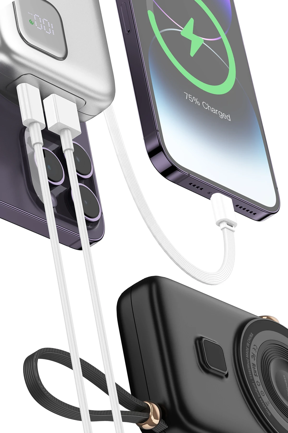 Keephone PB17 MagEasy 10.000 mAh 20W Type-C 20W Lightning 22.5W USB 15W Kablosuz Şarj PD Magsafe Powerbank