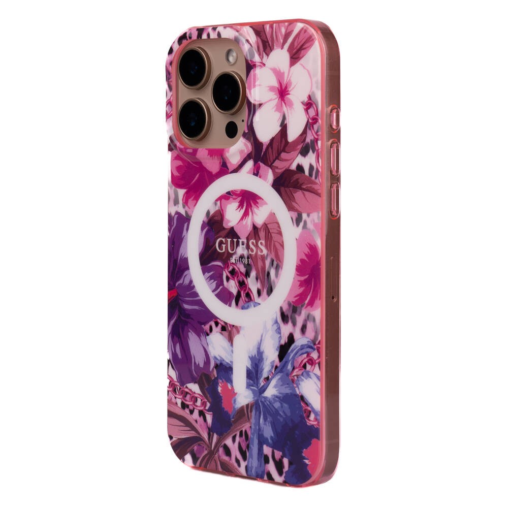 Apple iPhone 16 Pro Max Kılıf Guess Orjinal Lisanslı M-safe Şarj Özellikli IML Baskılı Jungle Ring Kapak
