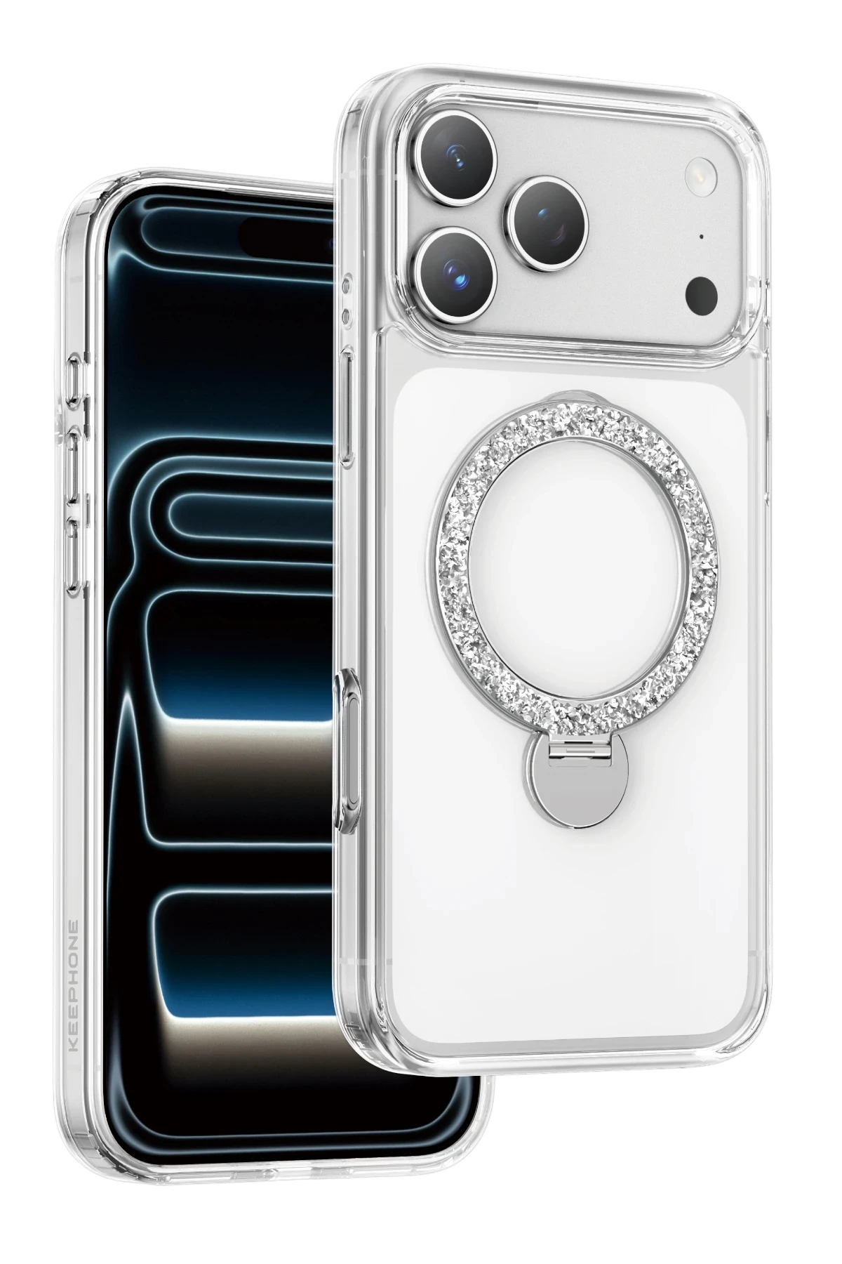 Keephone Apple iPhone 17 Pro Max Crystal Taşlı 360 Magsafe Standlı Kapak