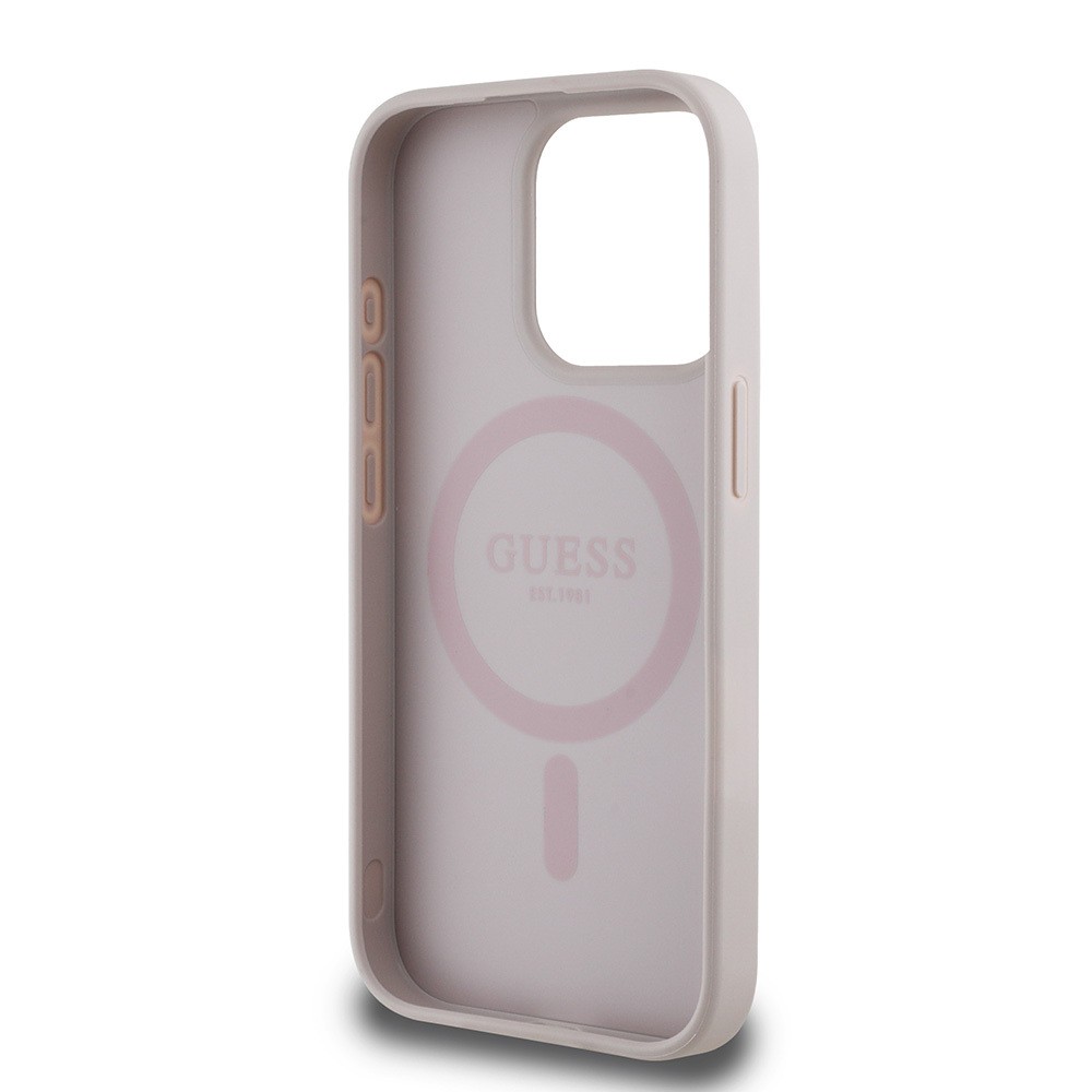 Apple iPhone 15 Pro Max Kılıf Guess Orjinal Lisanslı M-safe Şarj Özellikli Yazı Logolu Circle Classic Kapak