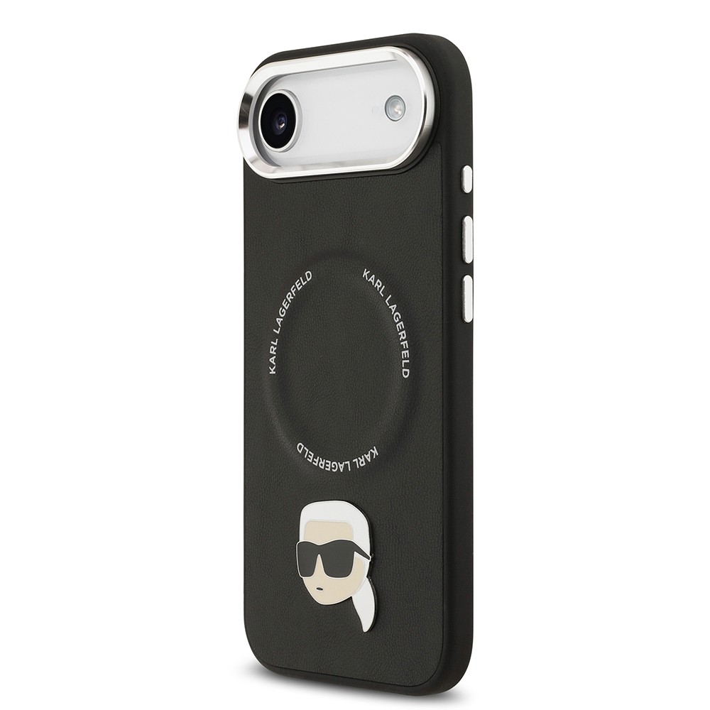 Apple iPhone 17 Air Kılıf Karl Lagerfeld Orjinal Lisanslı M-safe Şarj Özellikli Metal Kamera ve Buton Tasarımlı Karl PU Deri Kapak