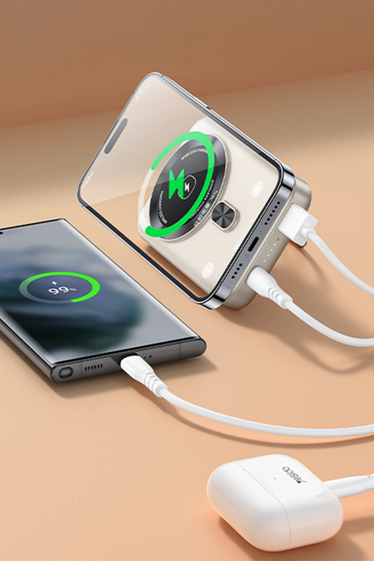 Yesido YP60 10.000 mAh 20W Type-C 18W USB ve 15W Kablosuz Şarj Çıkışlı PD Magsafe Powerbank