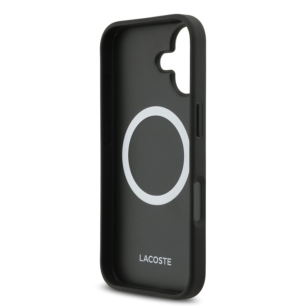 Apple iPhone 17 Kılıf Lacoste Orjinal Lisanslı M-safe Şarj Özellikli PU Pike Desenli Metal Logolu Kartlıklı Kapak
