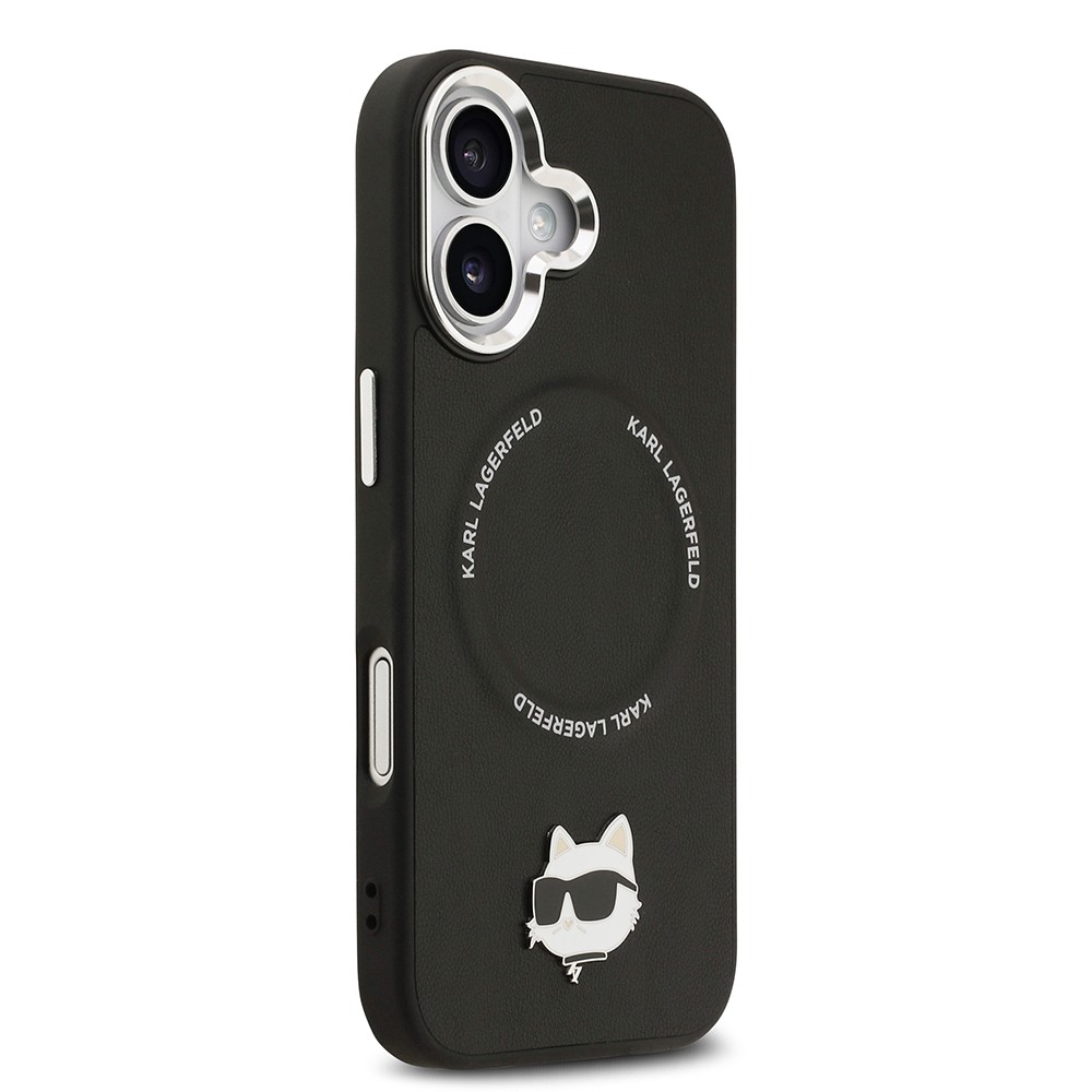 Apple iPhone 17 Kılıf Karl Lagerfeld Orjinal Lisanslı M-safe Şarj Özellikli Metal Kamera ve Buton Tasarımlı Choupette PU Deri Kapak