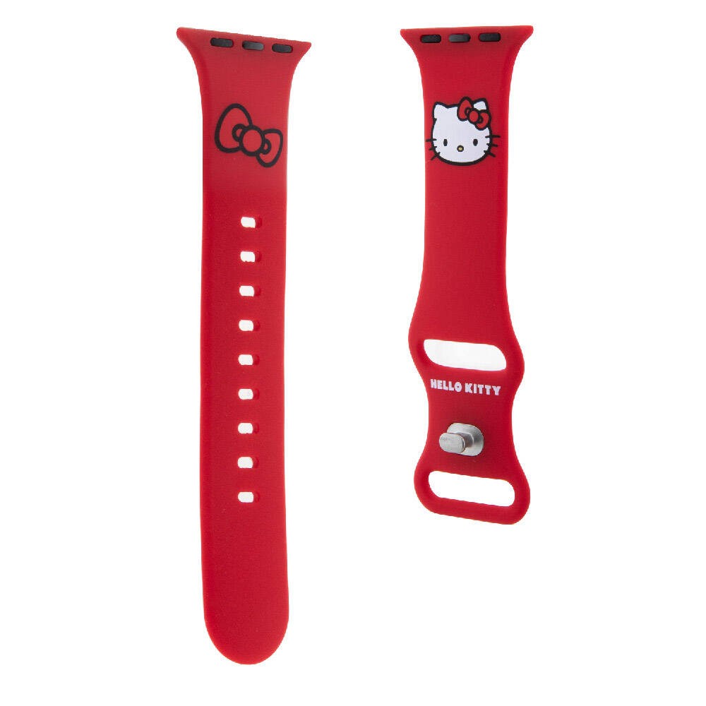 Apple Watch 7 41mm Hello Kitty Orjinal Lisanslı Yazı Logolu Fiyonk & Kitty Head Silikon Kordon