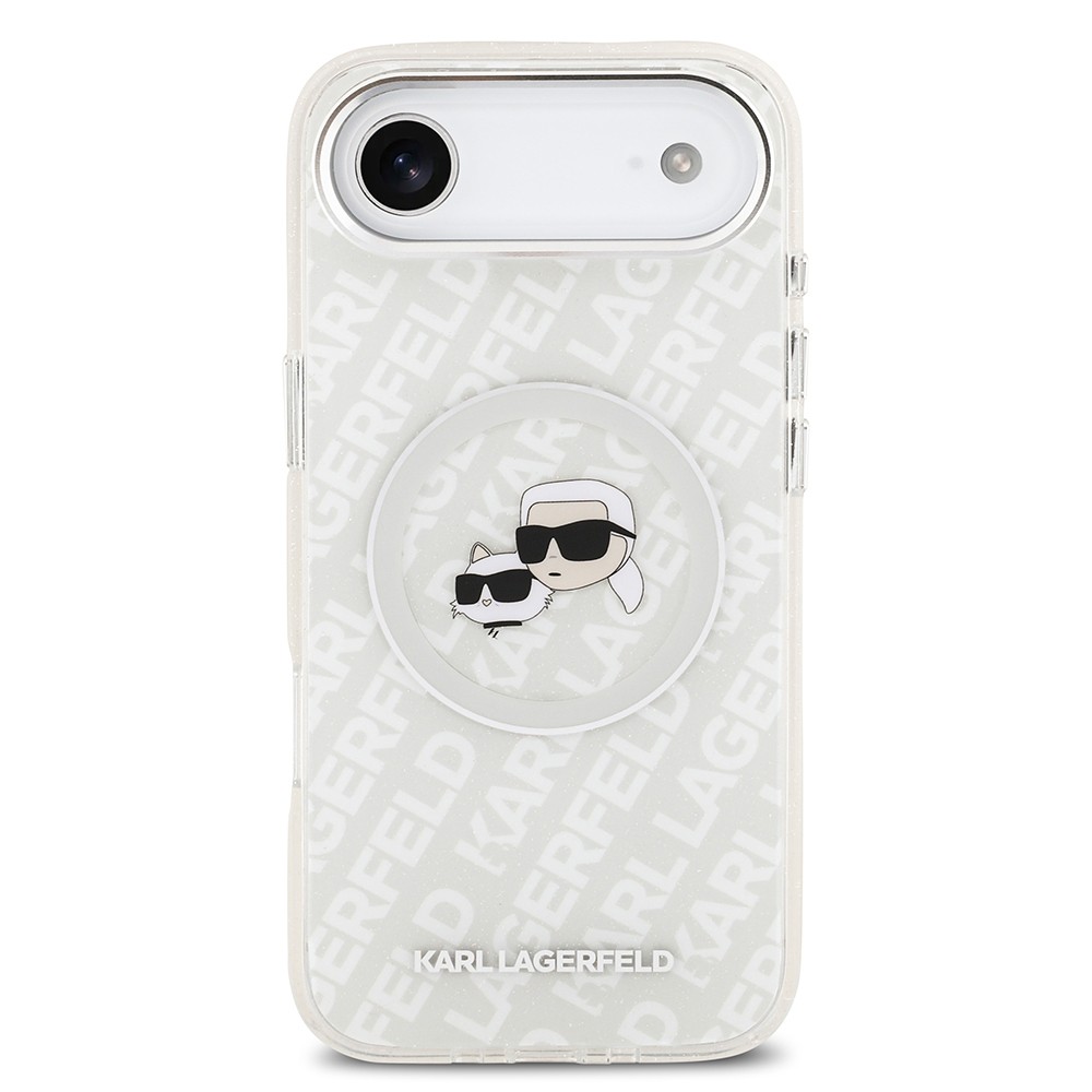 Apple iPhone 17 Air Kılıf Karl Lagerfeld Orjinal Lisanslı Parlayan Simli Karl & Choupette Heads Kapak