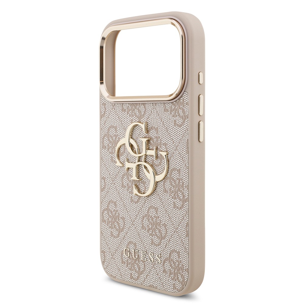 Apple iPhone 17 Pro Kılıf Guess Orjinal Lisanslı Gold Metal Kamera Çerçeveli 4G Desenli Metal Büyük 4G ve Yazı Logolu Kapak