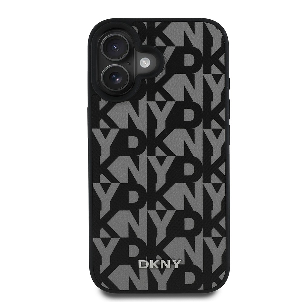 Apple iPhone 16 Kılıf DKNY Orjinal Lisanslı M-safe Şarj Özellikli 3D Yazılı Grid Pattern Kapak