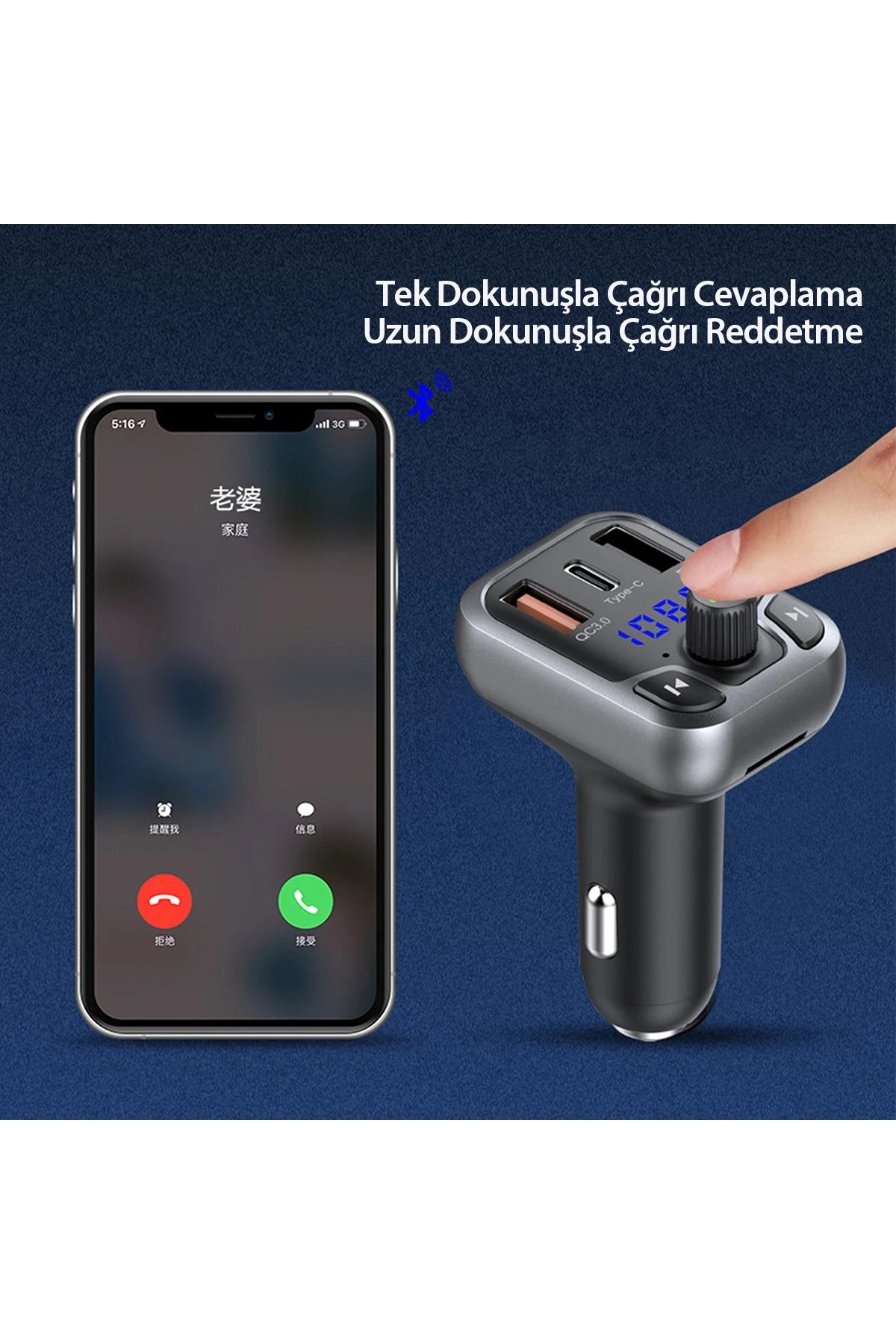 Earldom M63 Bluetooth USB3.0 ve Type C PD Hızlı Şarj FM Transmitter