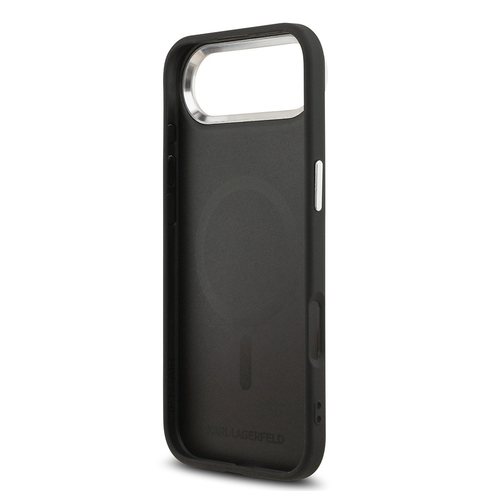 Apple iPhone 17 Air Kılıf Karl Lagerfeld Orjinal Lisanslı M-safe Şarj Özellikli Metal Kamera ve Buton Tasarımlı Karl PU Deri Kapak