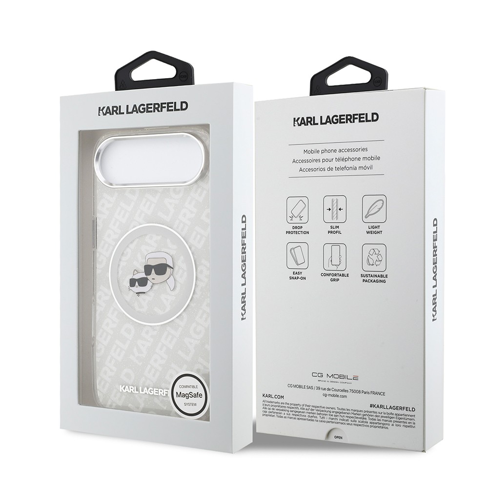 Apple iPhone 17 Air Kılıf Karl Lagerfeld Orjinal Lisanslı Parlayan Simli Karl & Choupette Heads Kapak