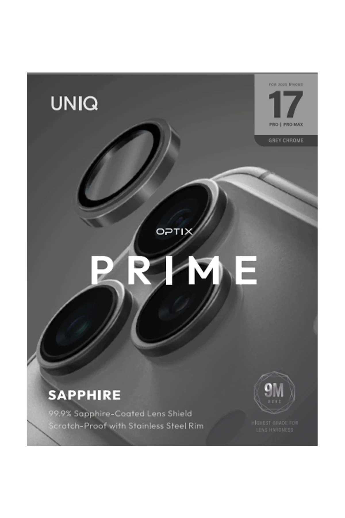 Uniq iPhone 17 Pro Max Optix Çelik Çerçeveli Sapphire Kamera Lens Koruyucu