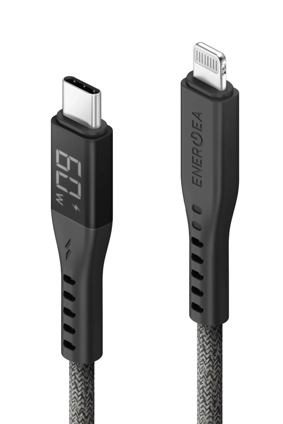 Energea Flow 1.5M 60W Dijital Göstergeli Type-C to Lightning PD Hızlı Şarj Kablo