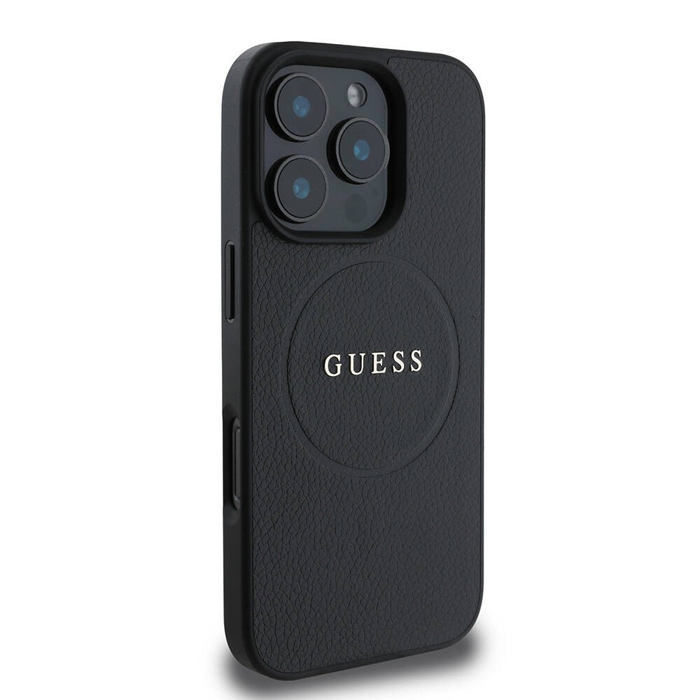Apple iPhone 16 Pro Kılıf Guess Orjinal Lisanslı M-safe Şarj Özellikli Yazı Logolu Grained Kapak