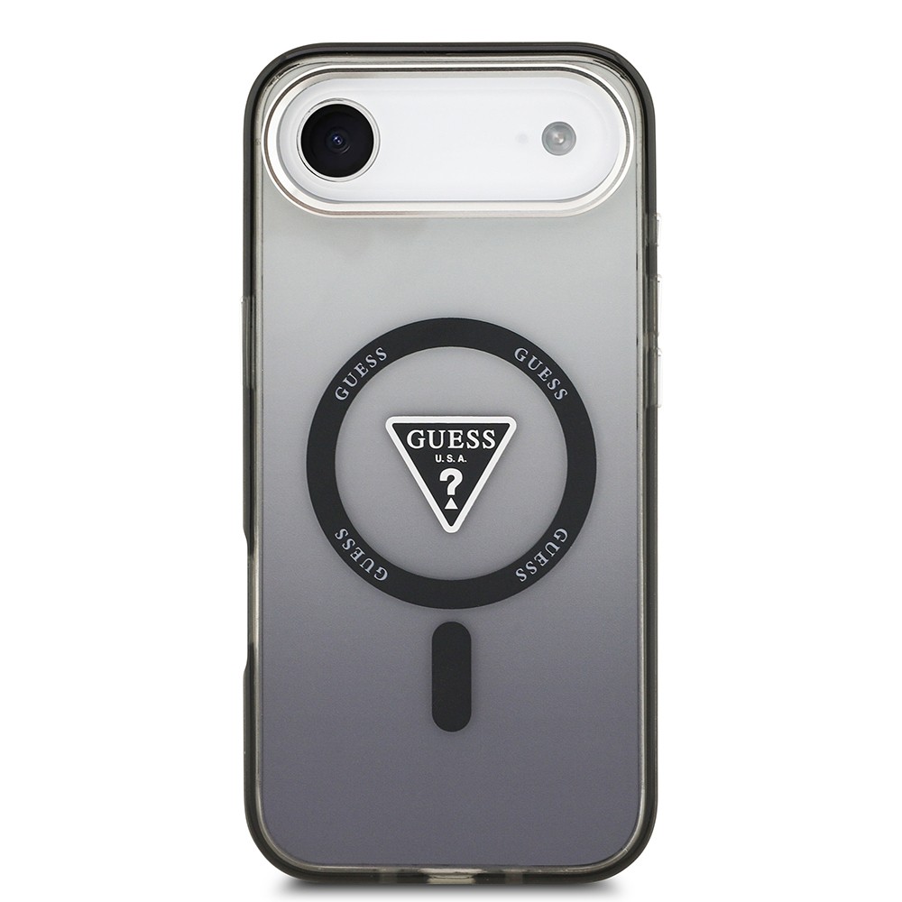 Apple iPhone 17 Air Kılıf Guess Orjinal Lisanslı M-safe Şarj Özellikli IML Baskılı Üçgen Logolu Metal Kamera Çerçeveli Kapak