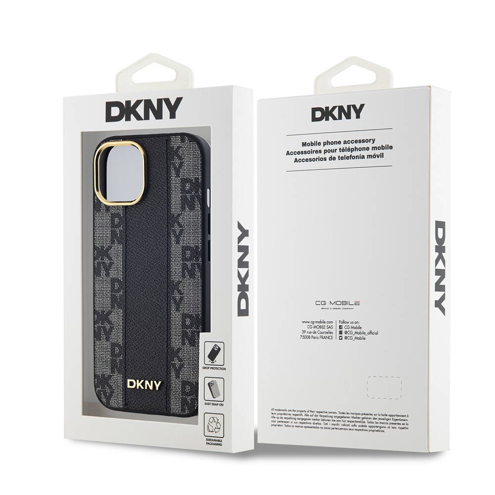 Apple iPhone 15 Kılıf DKNY Orjinal Lisanslı M-safe Şarj Özellikli 3D Yazılı Checkered Pattern Kapak