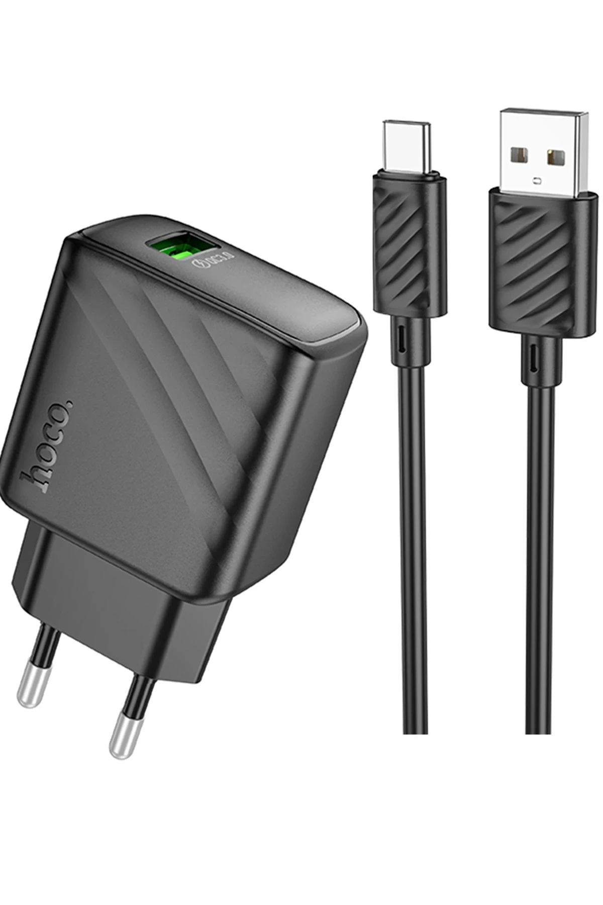 Hoco. CS21A Rich 18W USB 3.0 QC Çıkışlı Ekstra USB to Type-C Kablolu Hızlı Şarj Aleti