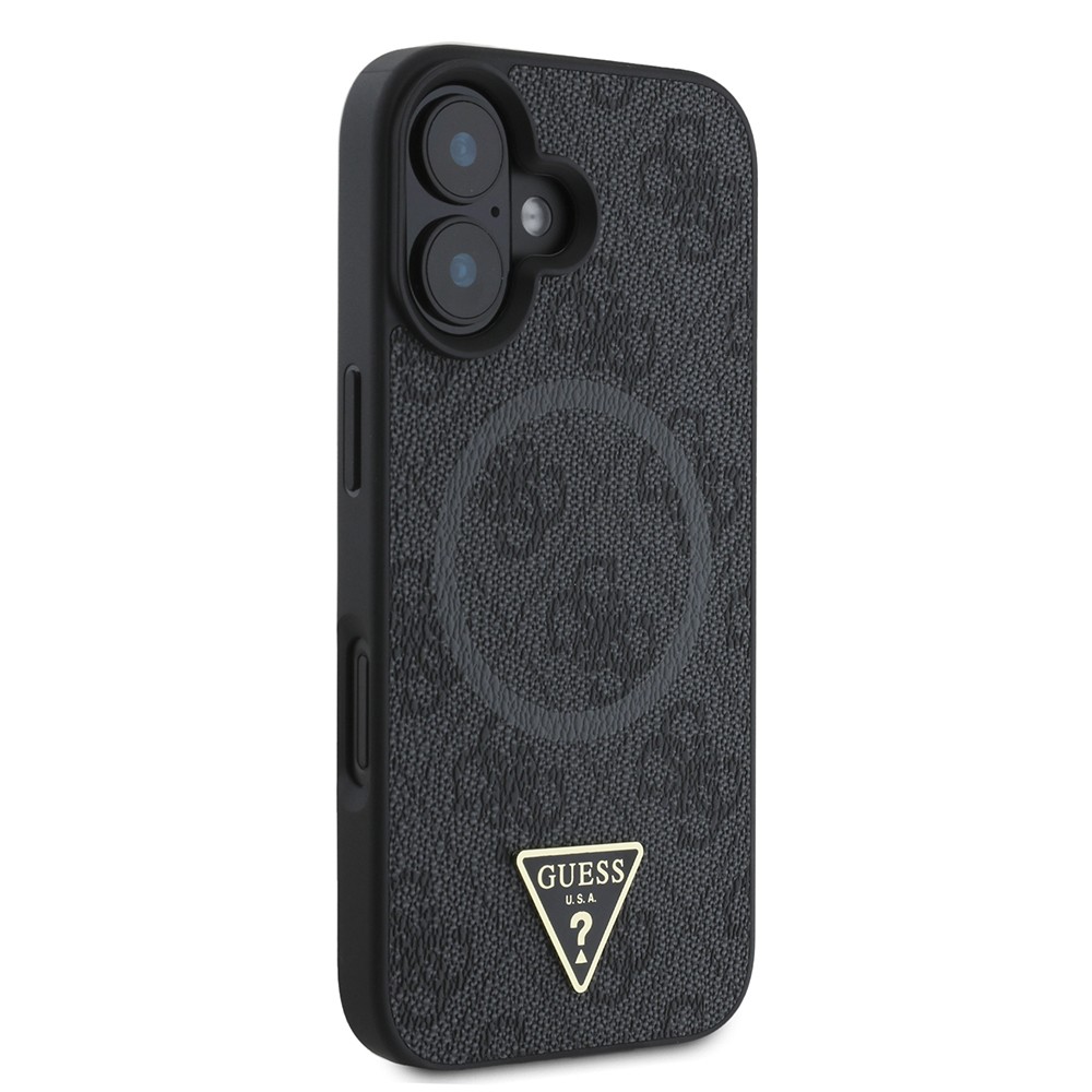 Apple iPhone 16 Kılıf Guess Orjinal Lisanslı M-safe Şarj Özellikli PU Üçgen Logo 4G Desenli Kapak