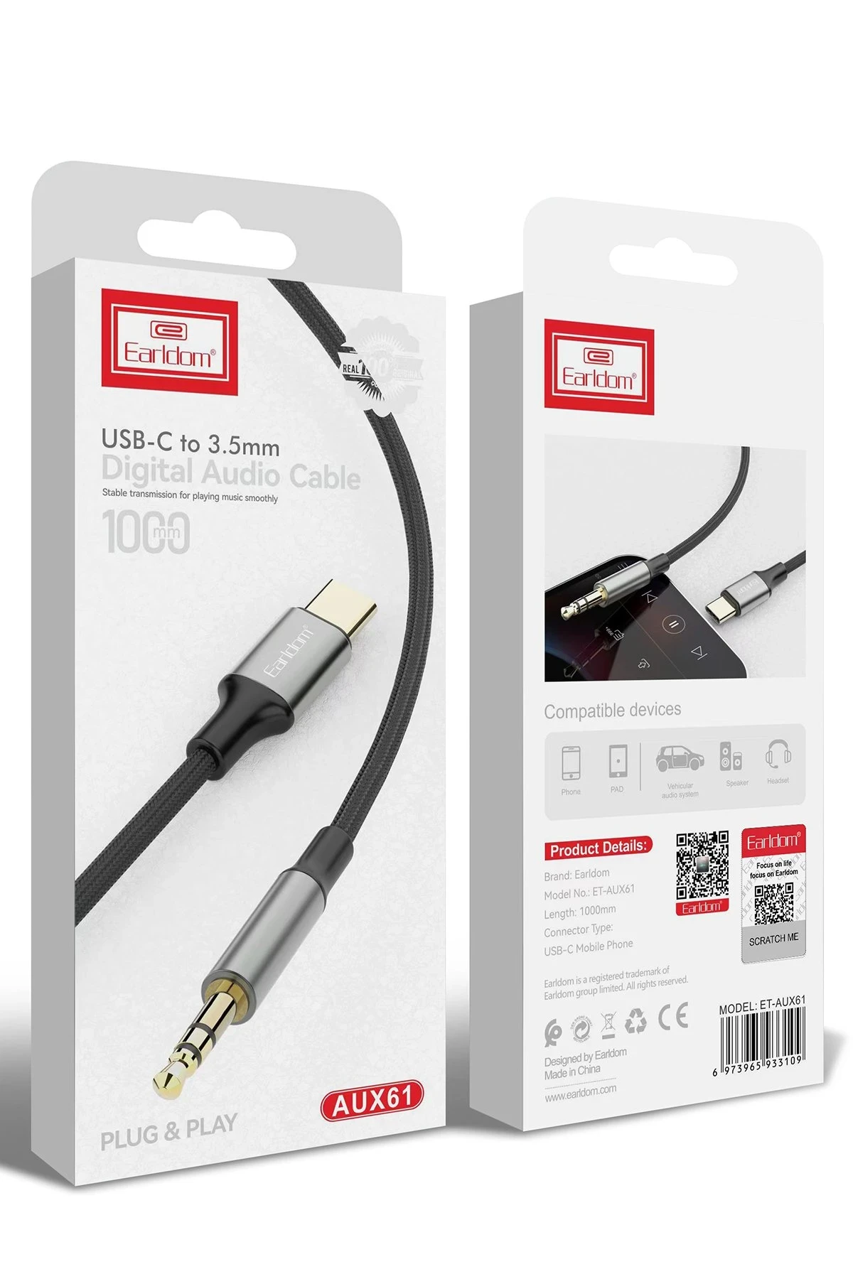 Earldom AUX61 Tak Çalıştır 1M Type-C to 3.5mm Dijital Aux Kablo