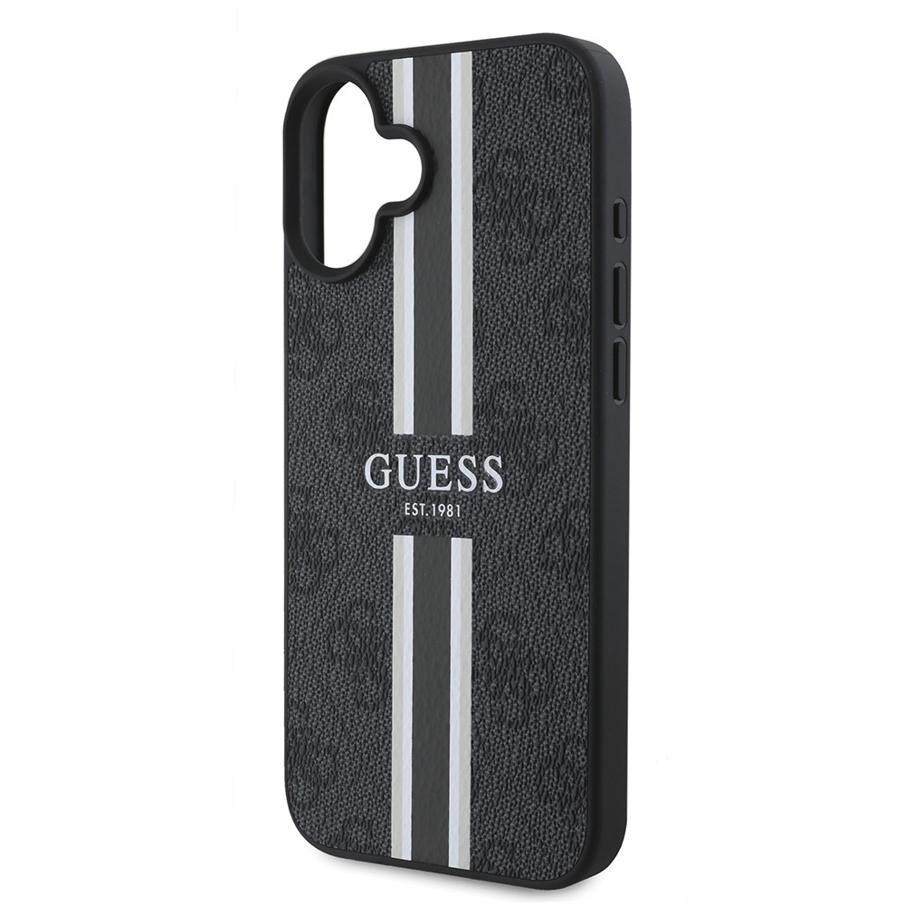 Apple iPhone 16 Kılıf Guess Orjinal Lisanslı M-safe Şarj Özellikli 4G Şerit Tasarımlı Printed Kapak