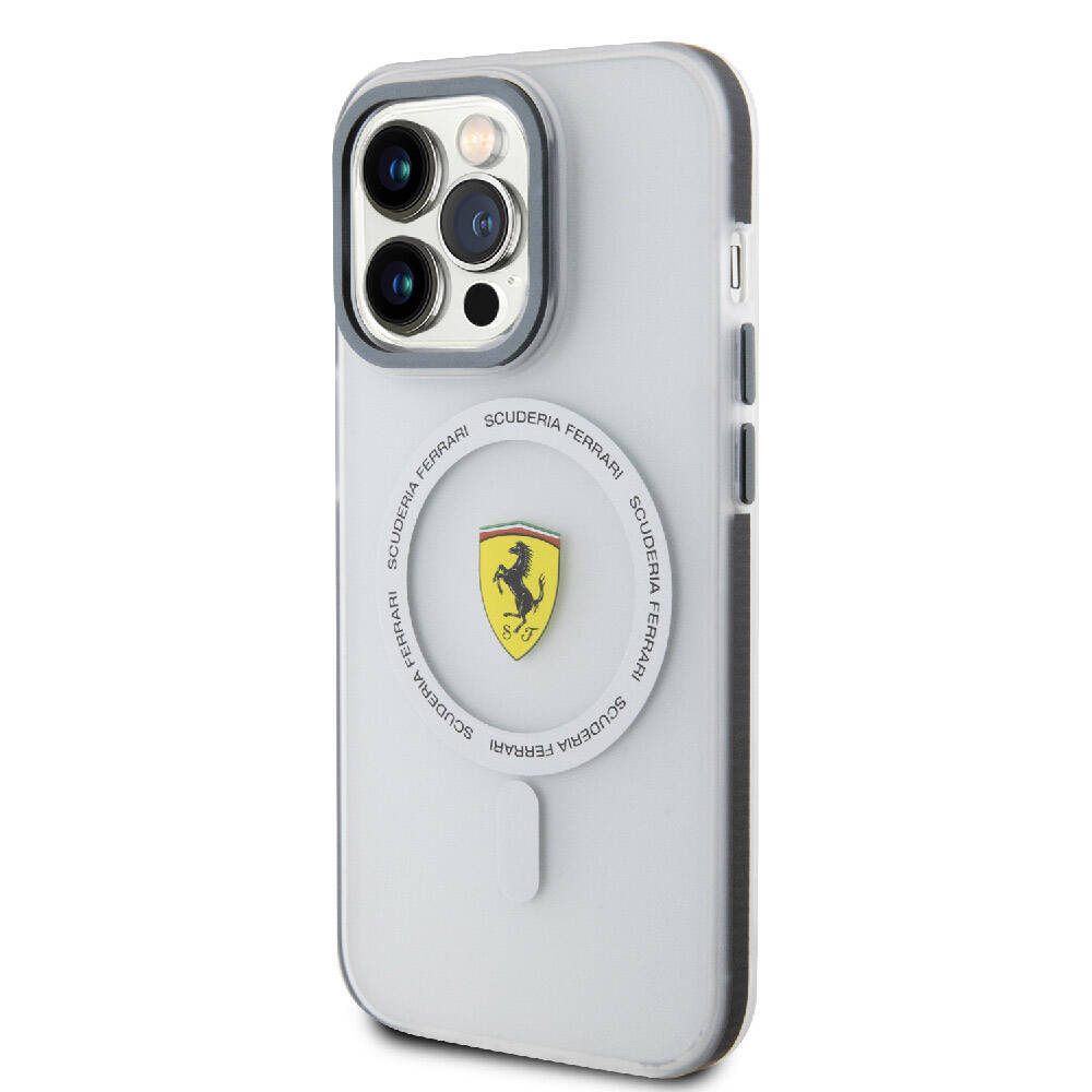 Apple iPhone 15 Pro Kılıf Ferrari Orjinal Lisanslı M-safe Şarj Özellikli Kontrast Bumper SF Ring Kapak