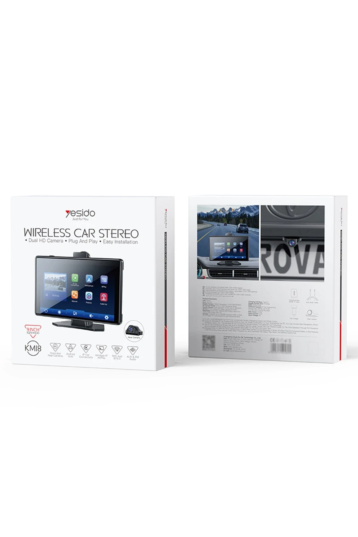 Yesido KM18 9inç BT 5.2 Wifi FM Aux AirPlay ve Android Auto Destekli Ekstra Ön ve Arka Kameralı CarPlay
