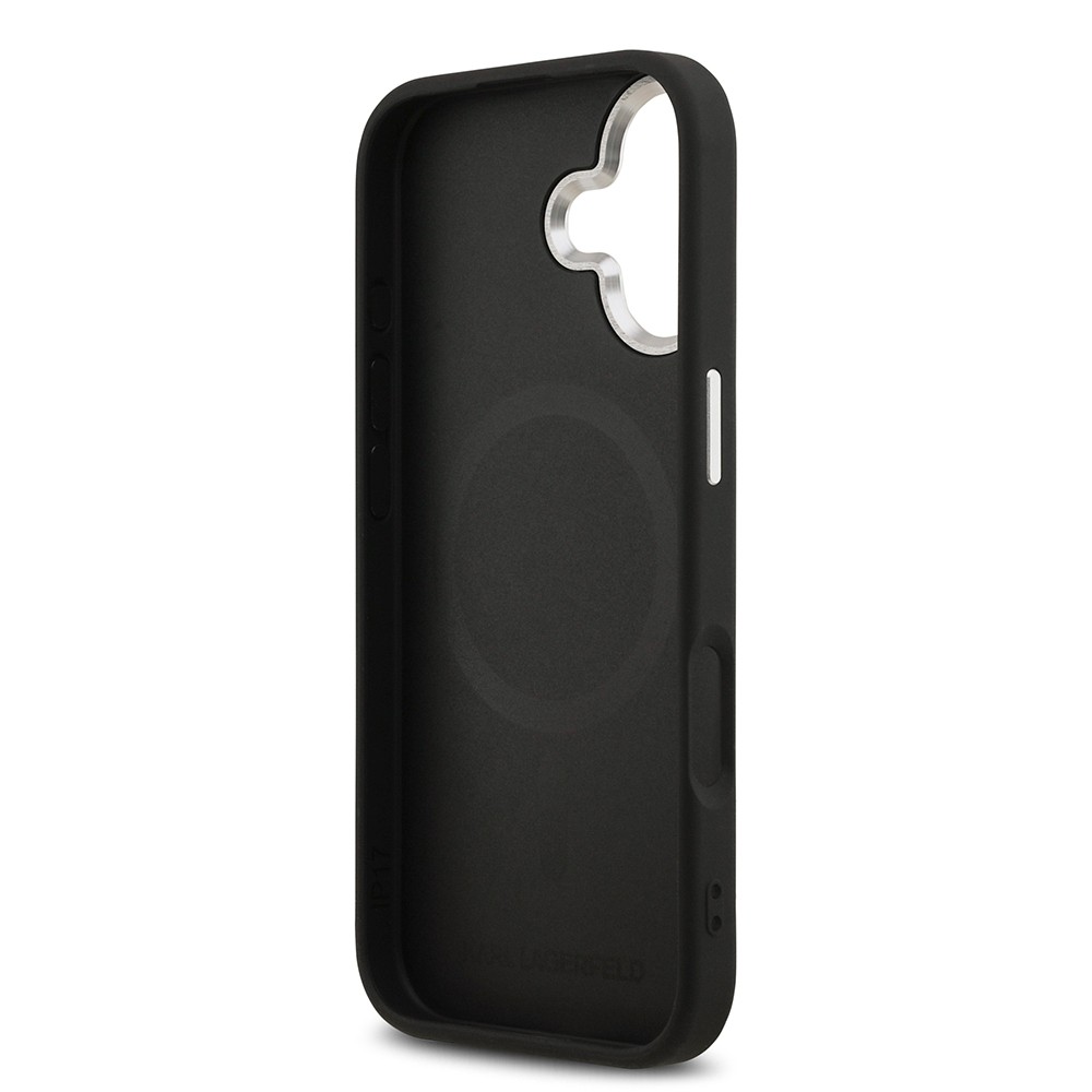 Apple iPhone 17 Kılıf Karl Lagerfeld Orjinal Lisanslı M-safe Şarj Özellikli Metal Kamera ve Buton Tasarımlı Karl PU Deri Kapak