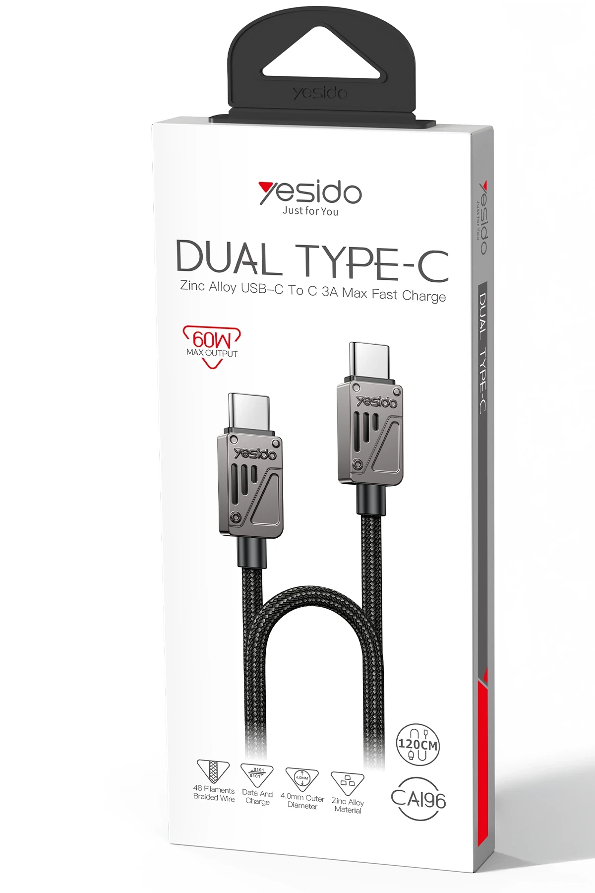 Yesido CA196 1.2M 60W Type-C to Type-C PD Hızlı Şarj Kablosu