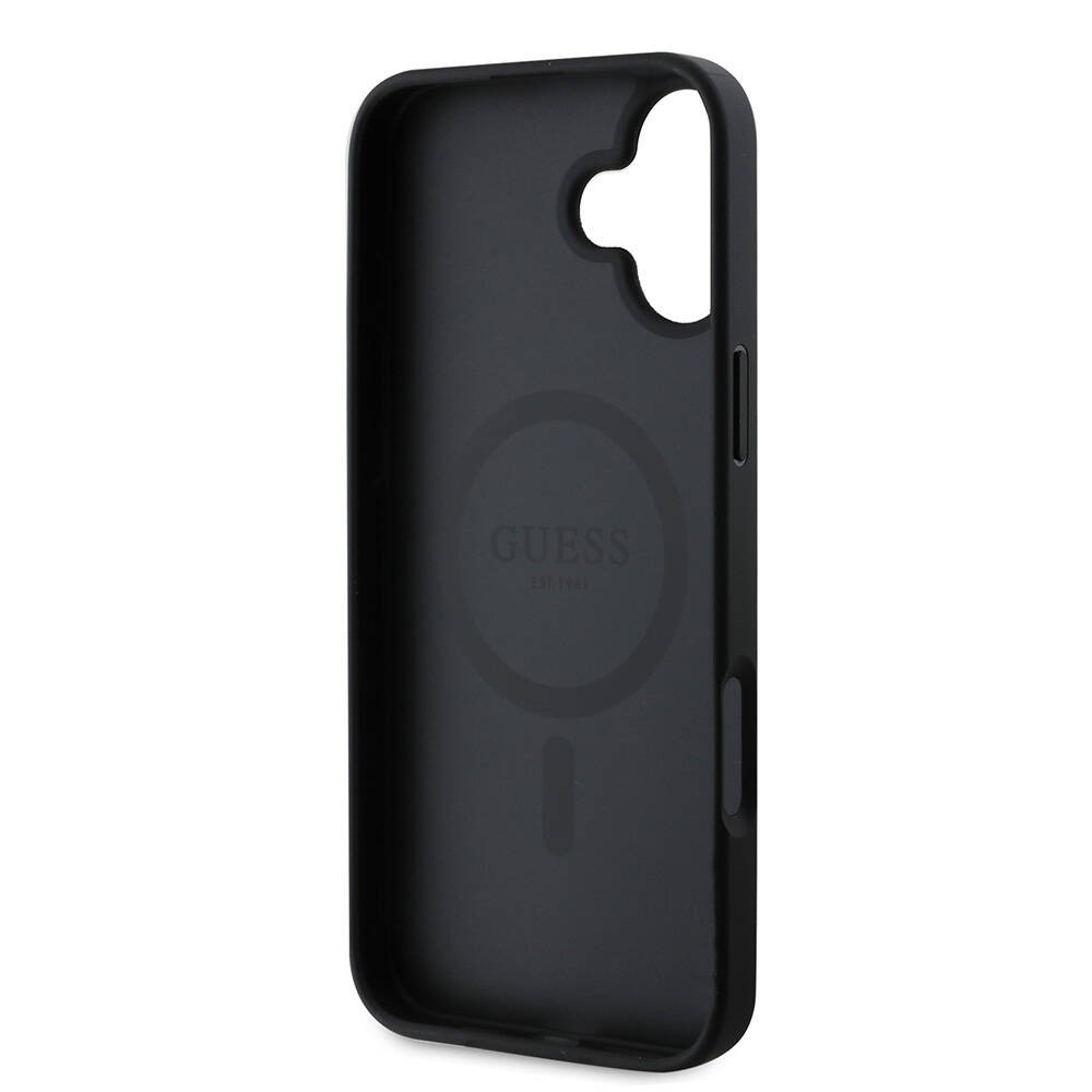 Apple iPhone 16 Plus Kılıf Guess Orjinal Lisanslı M-safe Şarj Özellikli Yazı Logolu Saffiano Peony Kapak