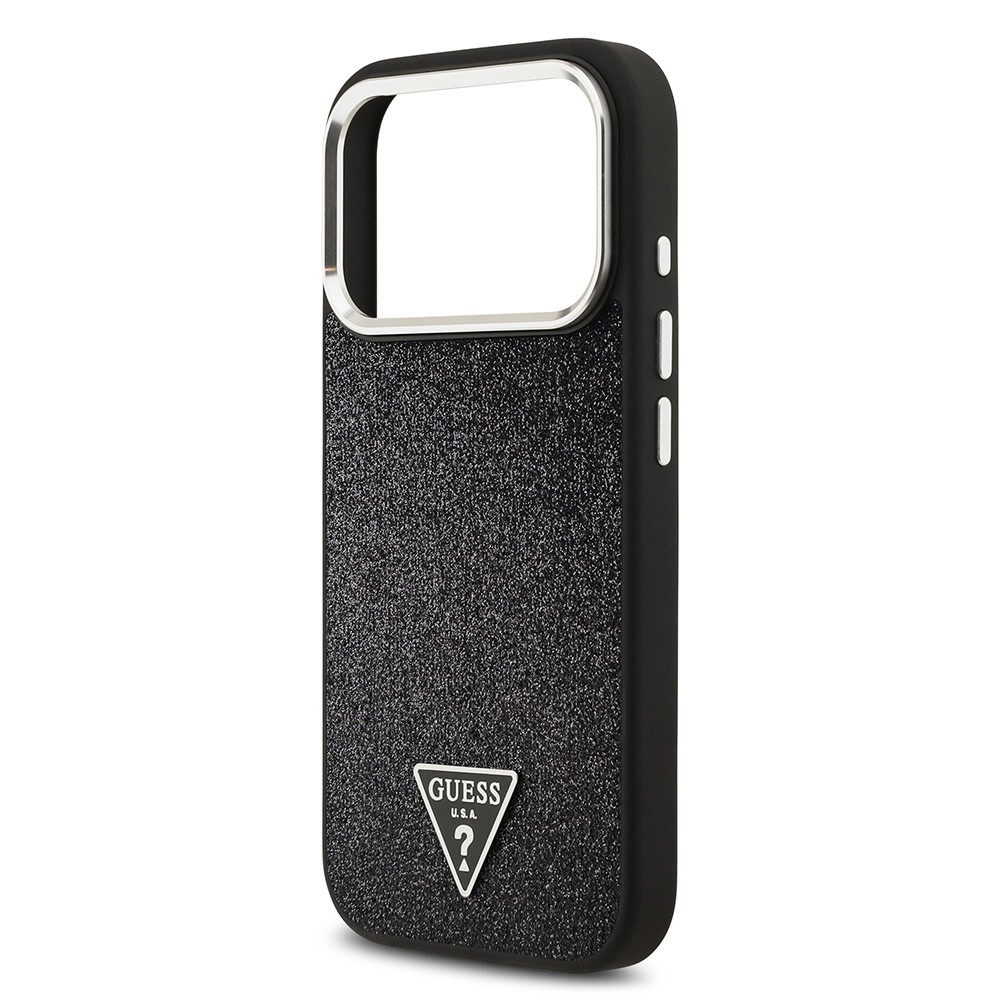 Apple iPhone 17 Pro Kılıf Guess Orjinal Lisanslı M-safe Şarj Özellikli Metal Kamera Çerçeveli Üçgen Logolu Glitter Kapak