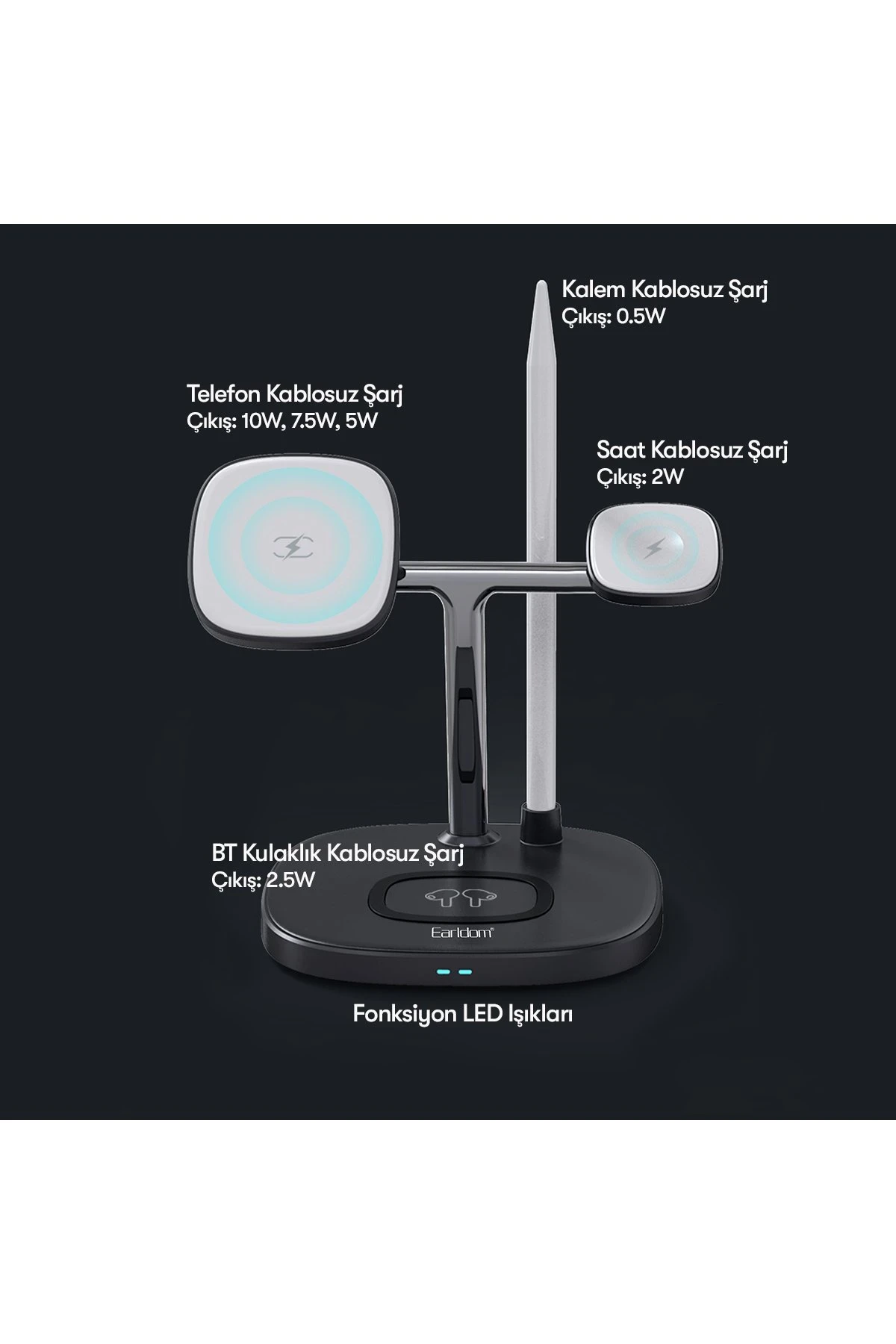 Earldom WC18 4in1 15W Kablosuz Şarj Masaüstü Set
