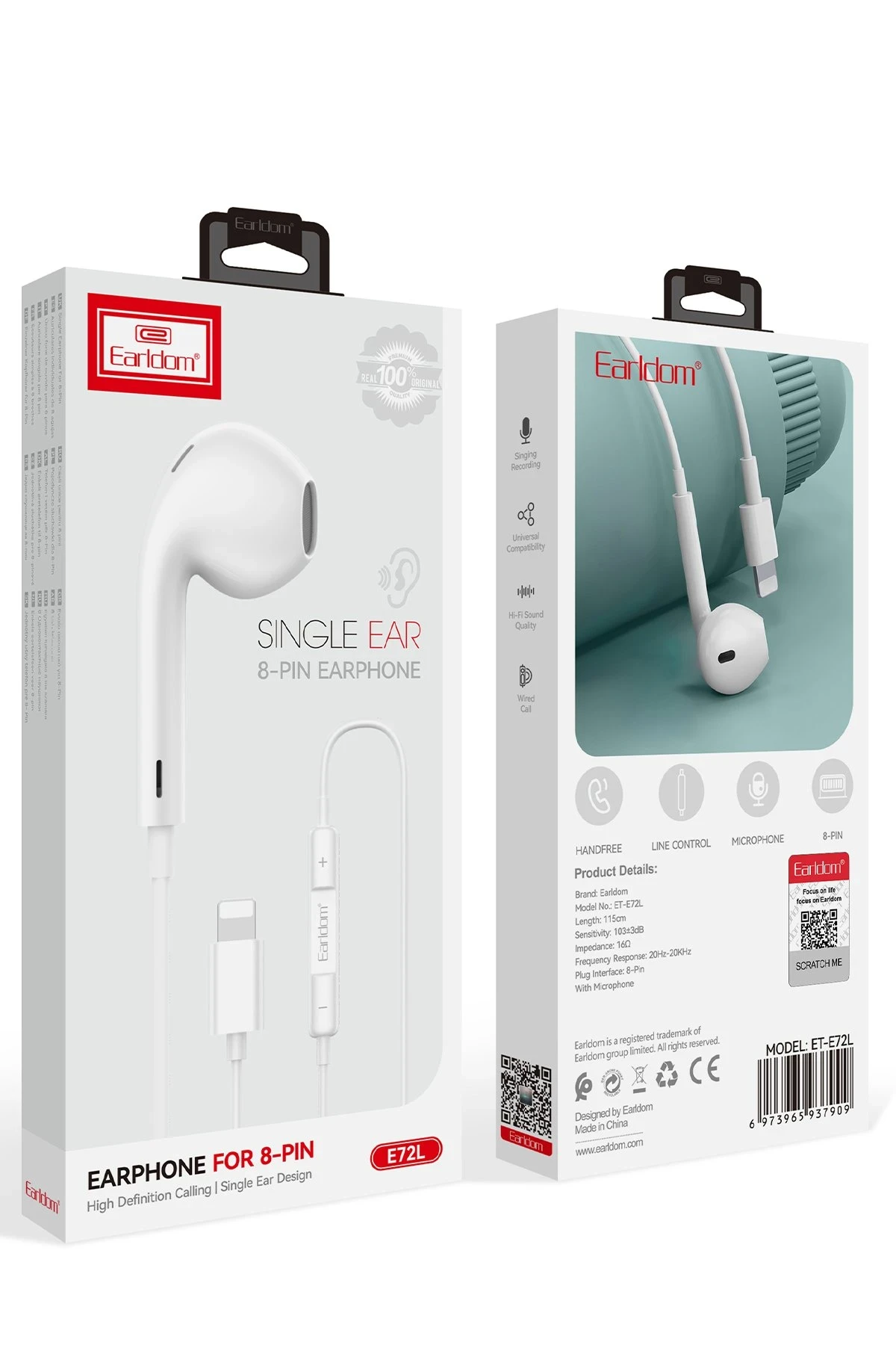 Earldom E72L Tek Kulak İçin Lightning BT 5.0 Kablolu Kulaklık