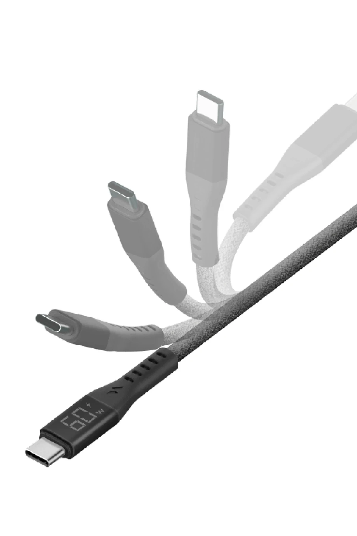 Energea Flow 1.5M 60W Dijital Göstergeli Type-C to Lightning PD Hızlı Şarj Kablo
