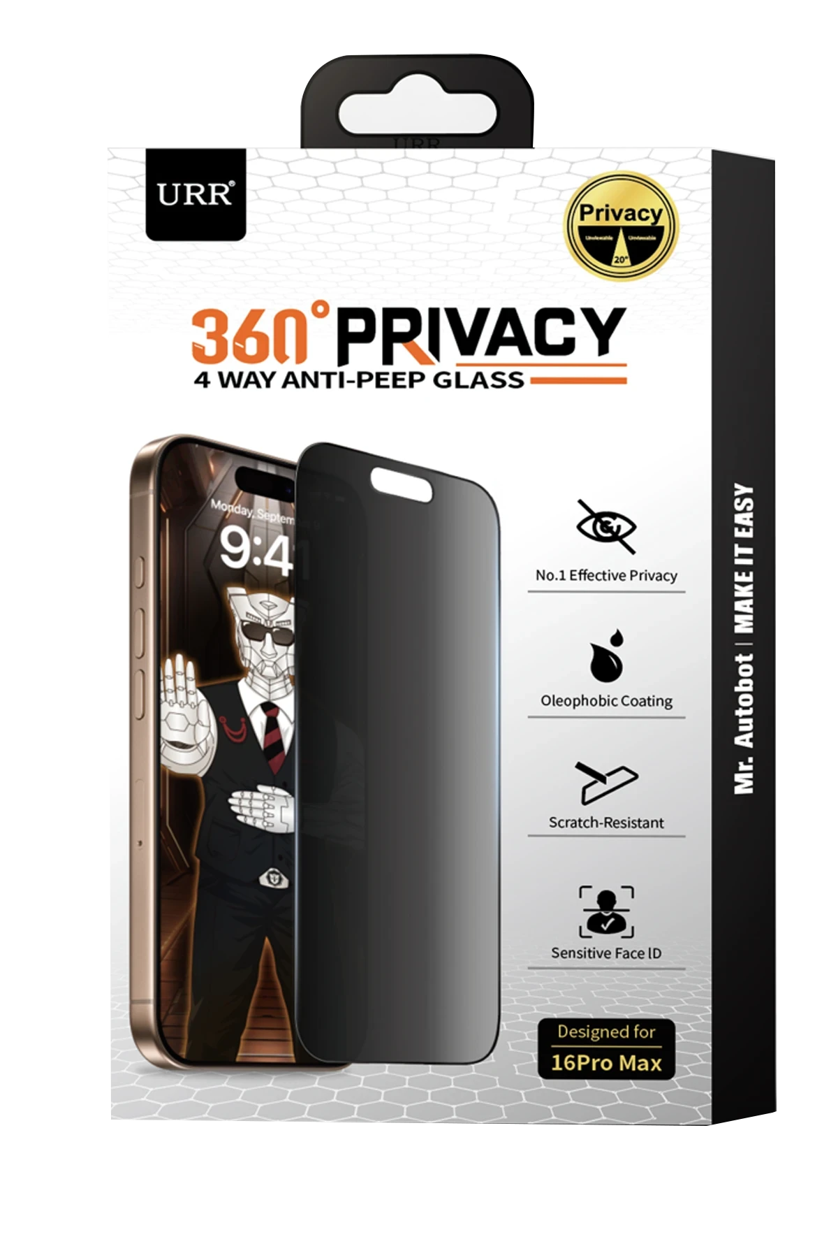 URR iPhone 17 Pro Max 4 Way Anti Spy 360 Privacy Cam Ekran Koruyucu