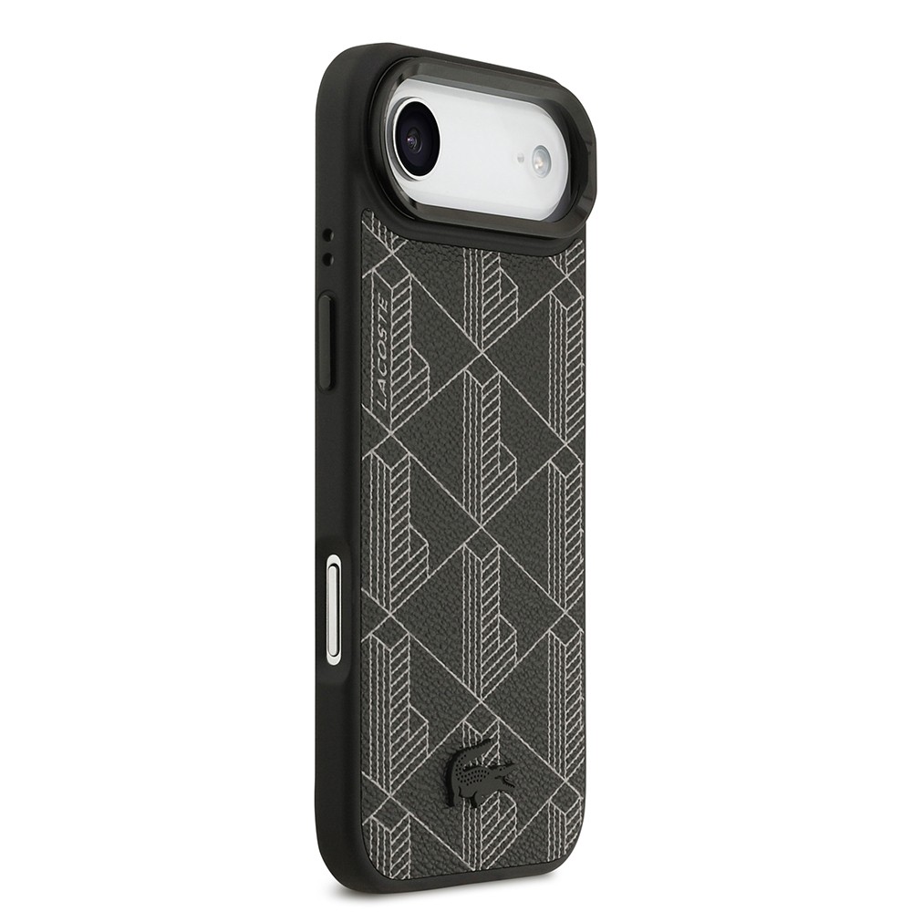 Apple iPhone 17 Air Kılıf Lacoste Orjinal Lisanslı M-safe Şarj Özellikli Standlı PU Deri Karışık Monogram Desenli Kapak