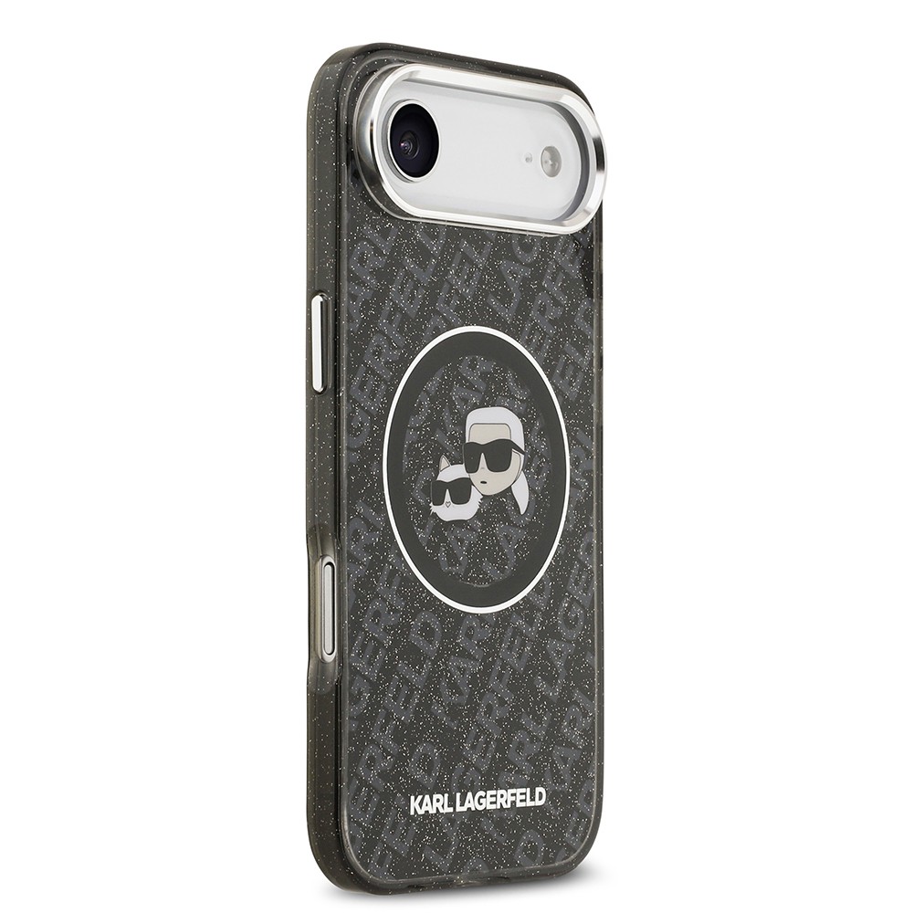 Apple iPhone 17 Air Kılıf Karl Lagerfeld Orjinal Lisanslı Parlayan Simli Karl & Choupette Heads Kapak