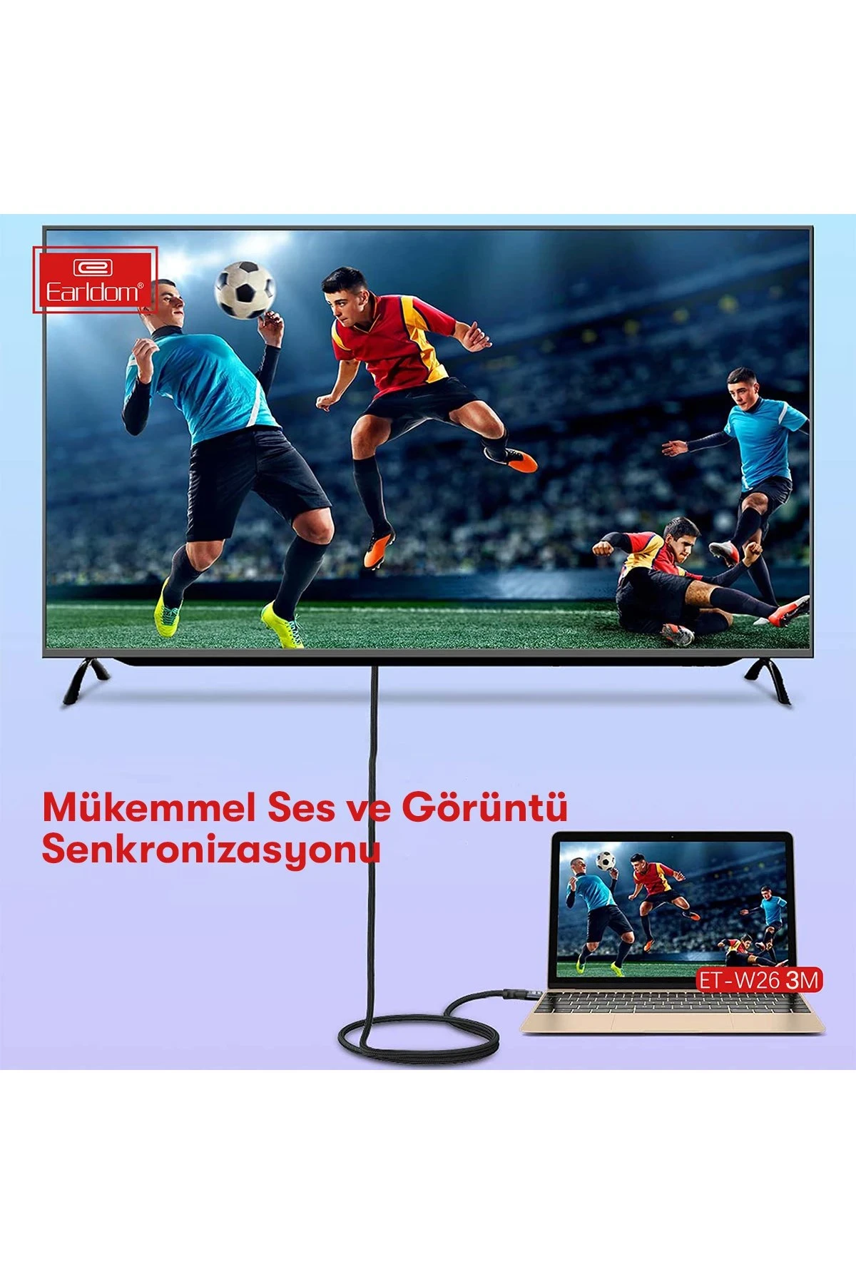 Earldom W26 3M 4K Altın Uçlu Hasır HDMI Kablo