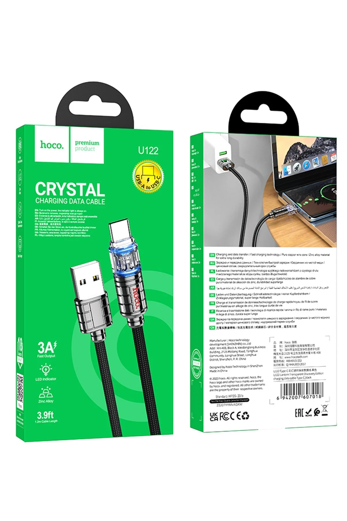 Hoco. U122 1.2M Lantern USB to Type-C Şarj Data Kablosu