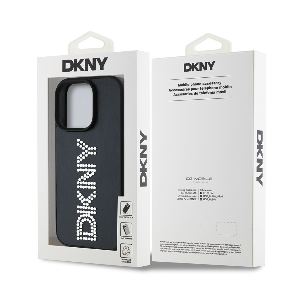 Apple iPhone 15 Pro Max Kılıf DKNY Orjinal Lisanslı Taşlı DKNY Yazılı Metalik Rhinestones PU Deri Kapak