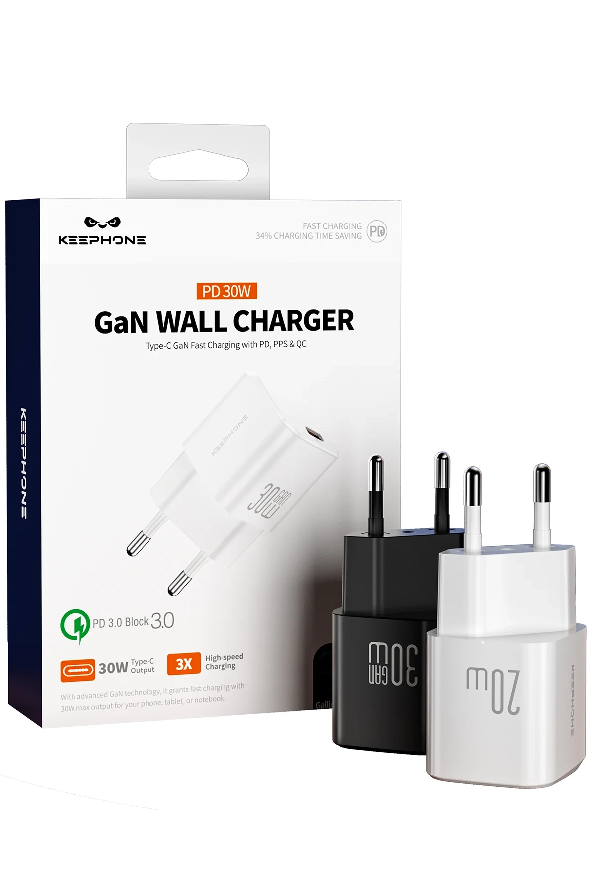 Keephone GaN Wall CH23092 1 Adet 30W Type-C Çıkışlı GaN Şarj Cihazı