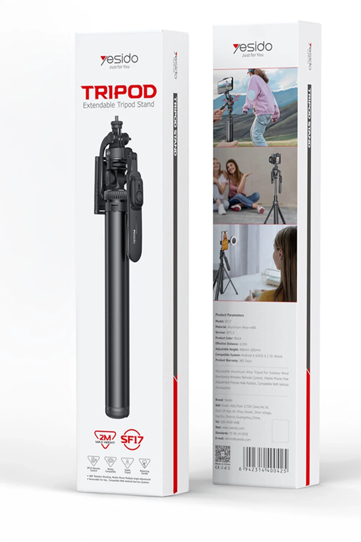 Yesido SF17 360 Derece Bluetooth 5.0 Kontrollü 2M Tripodlu Selfie Gimbal