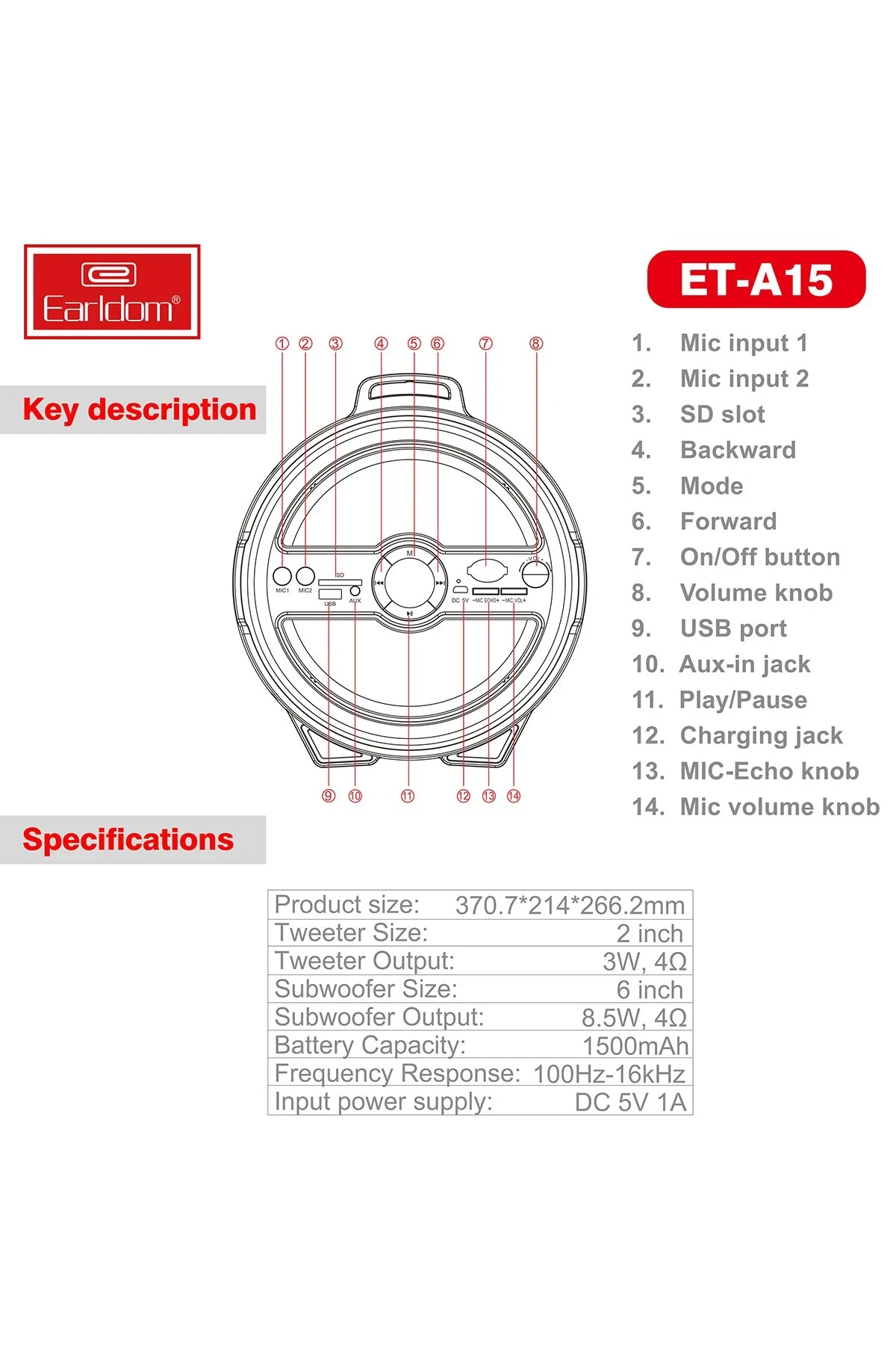 Earldom A15 Radyolu Bluetooth Kablosuz Hoparlör