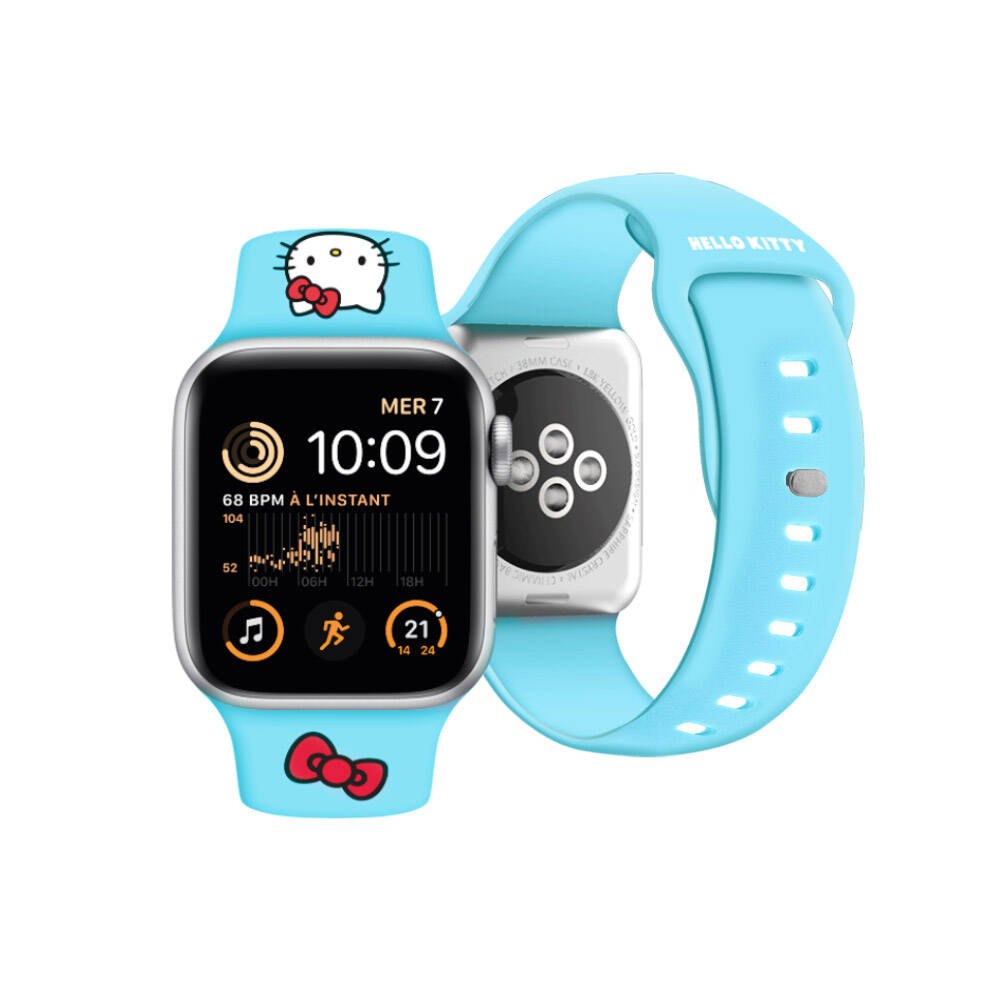 Apple Watch 7 41mm Hello Kitty Orjinal Lisanslı Yazı Logolu Fiyonk & Kitty Head Silikon Kordon