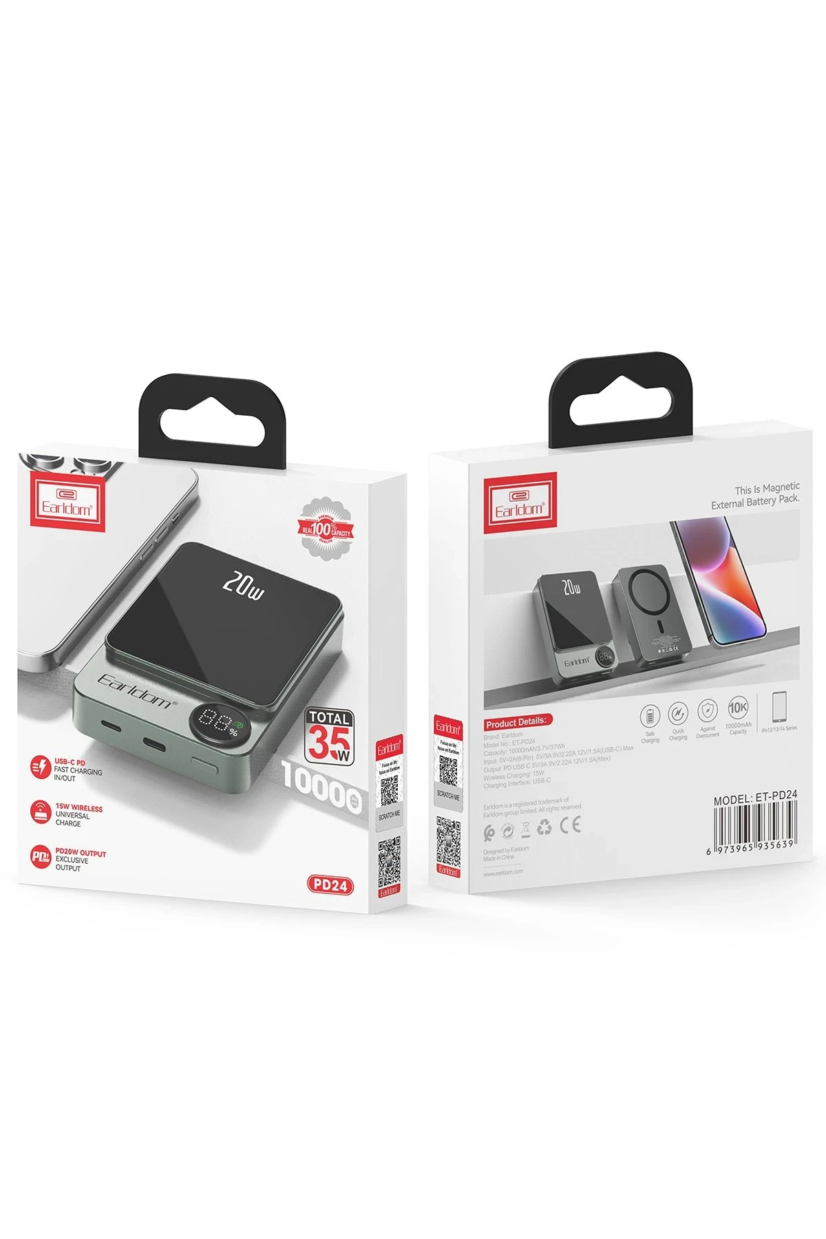 Earldom PD24 10.000 mAh 20W Kablosuz Şarjlı PD Hızlı Şarj Mini Powerbank