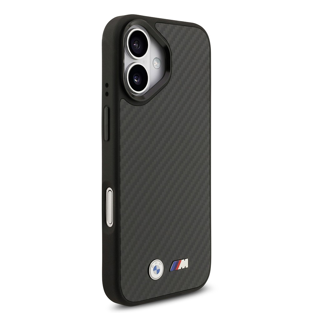 Apple iPhone 17 Kılıf BMW Orjinal Lisanslı M-safe Şarj Özellikli Karbon Fiber Metal Logolu Kapak