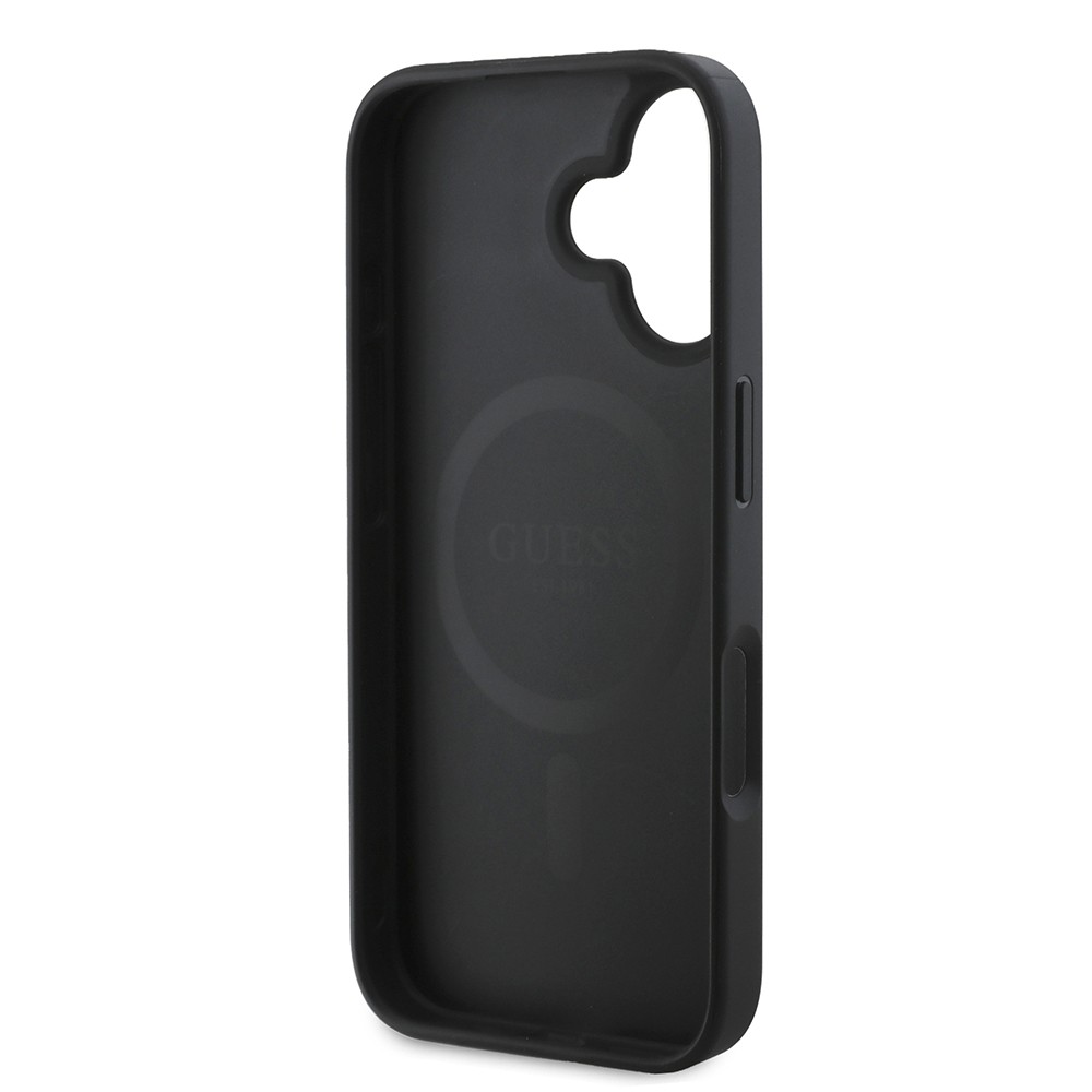 Apple iPhone 16 Kılıf Guess Orjinal Lisanslı M-safe Şarj Özellikli PU Üçgen Logo 4G Desenli Kapak