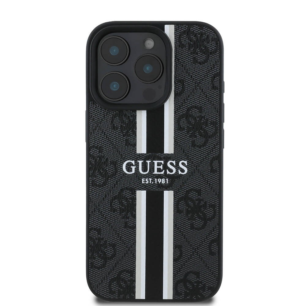 Apple iPhone 16 Pro Max Kılıf Guess Orjinal Lisanslı M-safe Şarj Özellikli 4G Şerit Tasarımlı Printed Kapak